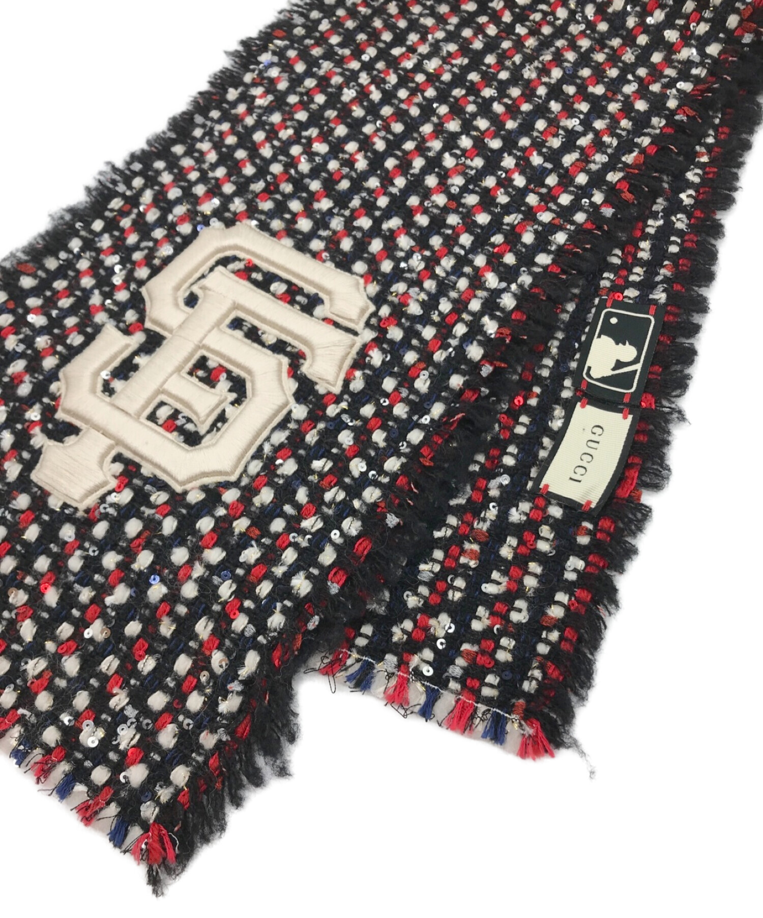 中古・古着通販】GUCCI (グッチ) MLBコラボ ツイードマフラー ブラック