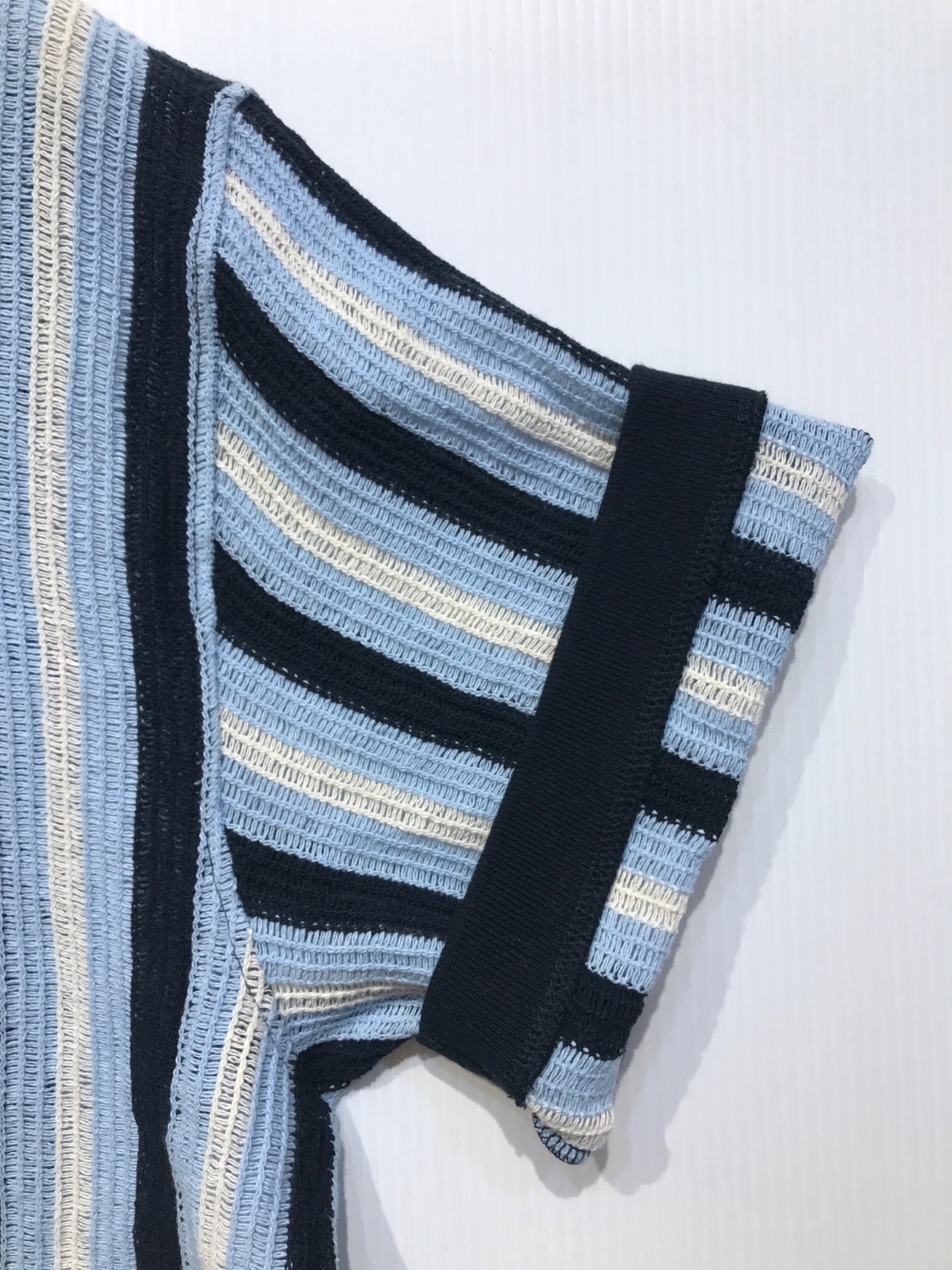 SUPREME (シュプリーム) Open Knit Stripe Zip Polo ブルー×ネイビー サイズ:XL