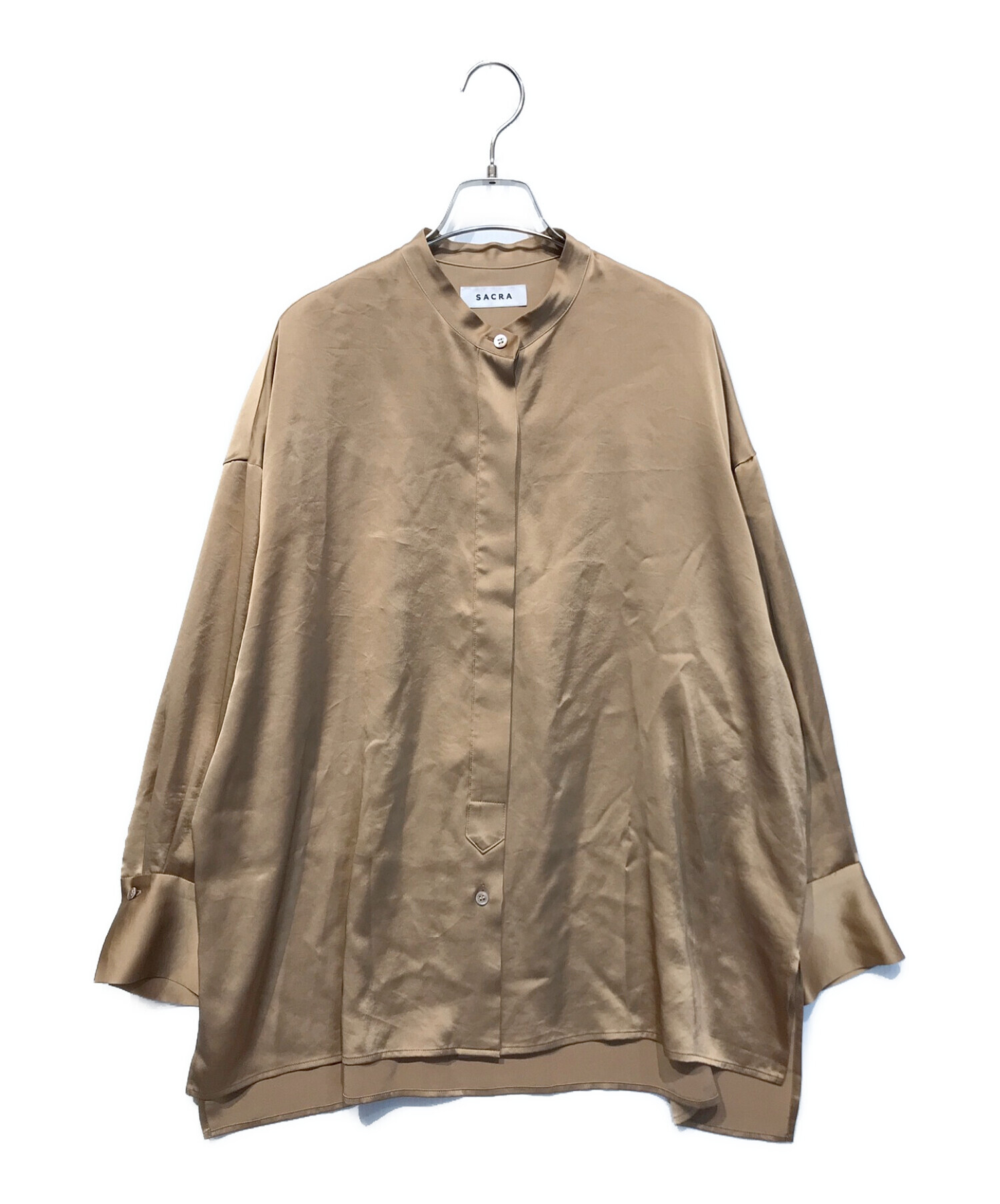 SACRA (サクラ) トリアセテートサテン バンドカラーシャツ ブラウン サイズ:38