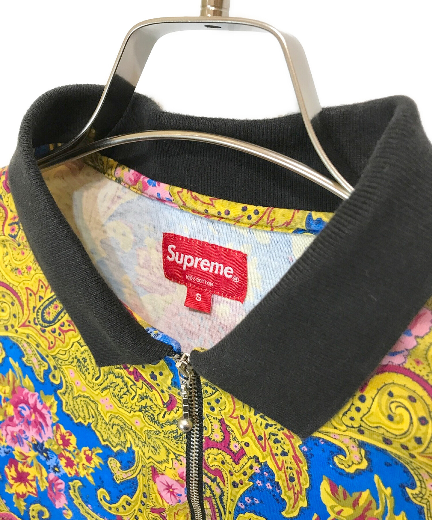 SUPREME (シュプリーム) ペイズリー柄ロングスリーブポロシャツ イエロー サイズ:S