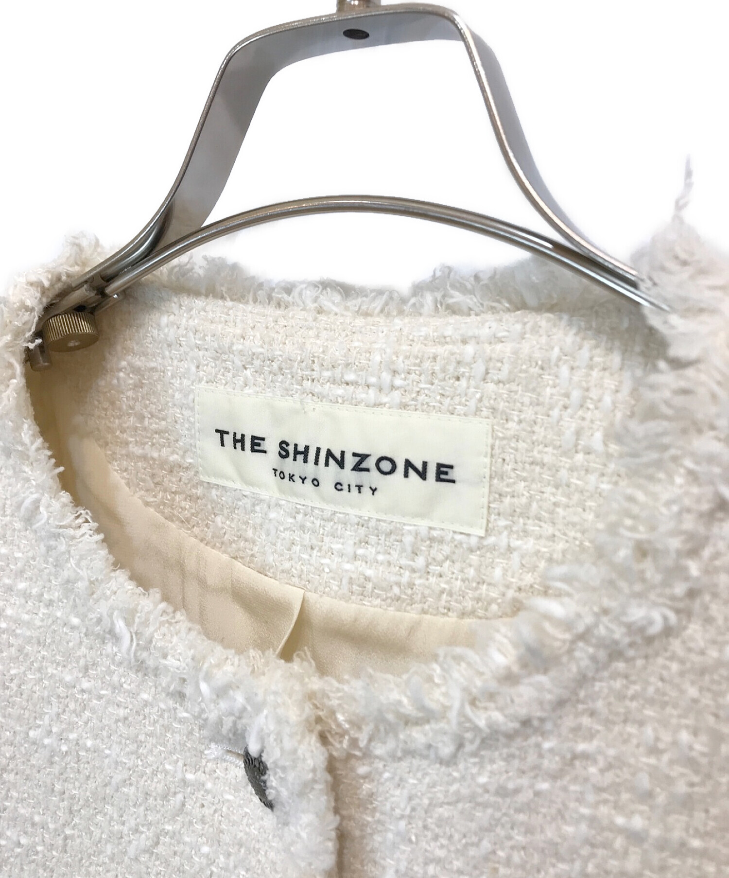 THE SHINZONE (ザ シンゾーン) ノーカラーツイードジャケット ホワイト サイズ:36
