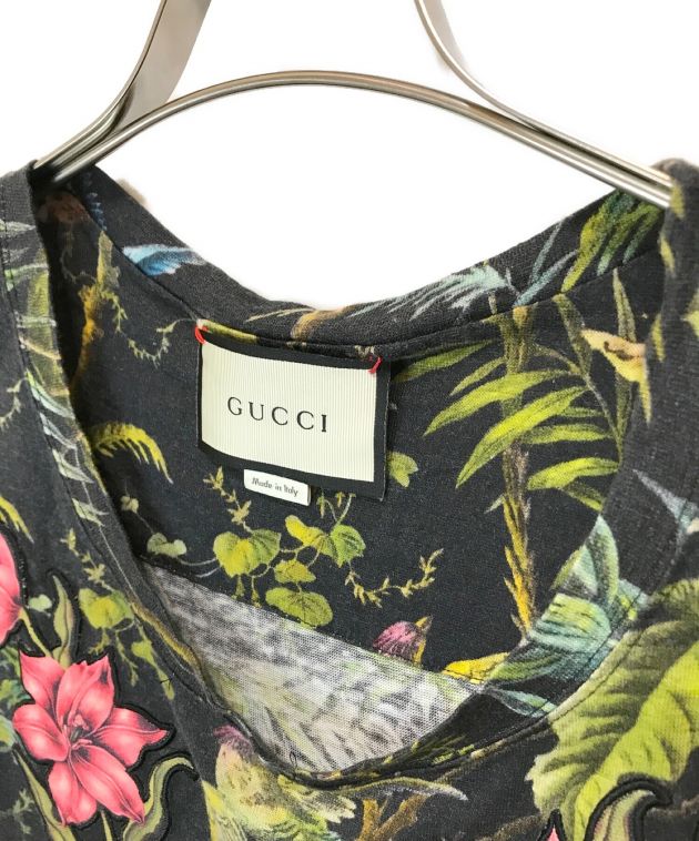 中古・古着通販】GUCCI (グッチ) トロピカルプリント刺繍Tシャツ