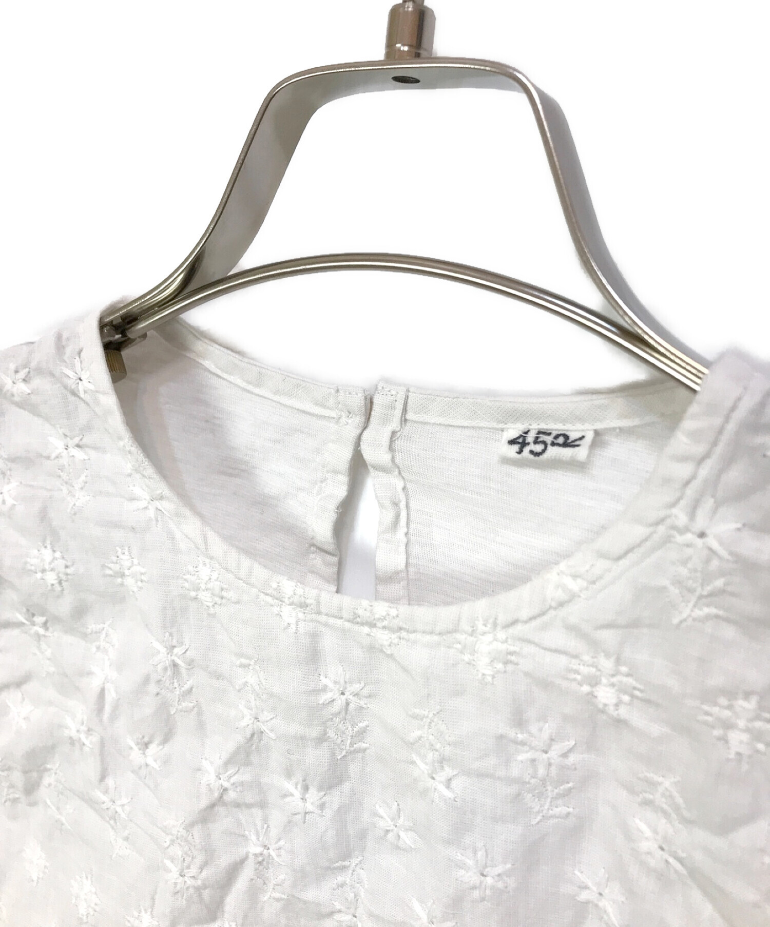 45R (フォーティーファイブアール) ハケ目×天竺刺繍Tシャツ ホワイト