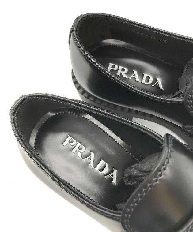 中古・古着通販】PRADA (プラダ) チョコレート ブラッシュドレザー ローファー ブラック サイズ:5 1/2｜ブランド・古着通販  トレファク公式【TREFAC FASHION】スマホサイト