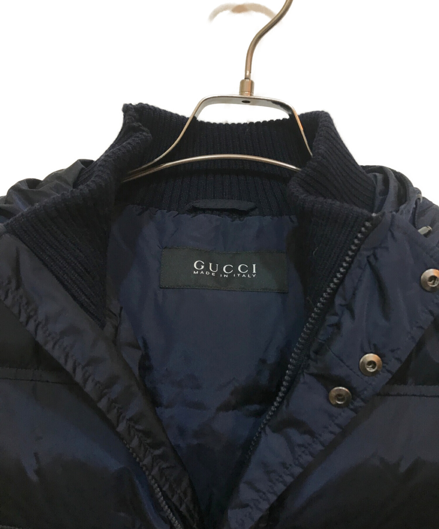 中古・古着通販】GUCCI (グッチ) フード付きダウンベスト ネイビー