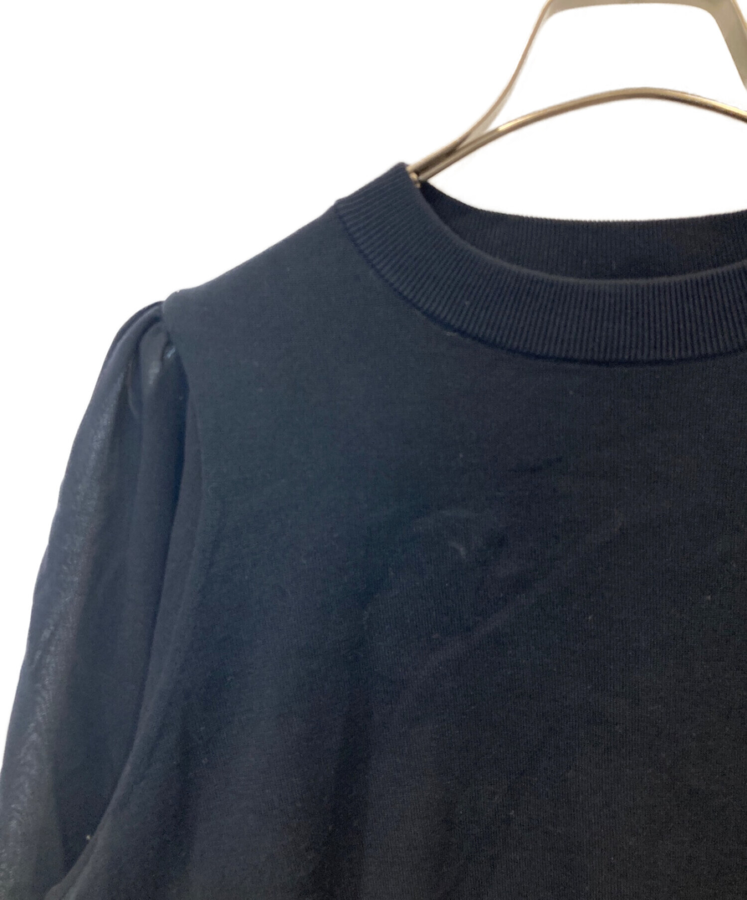 HYKE (ハイク) CREW NECK SWEATER WITH SHEER SLEEVES/シアースリーブクルーネックセーター ネイビー サイズ:1