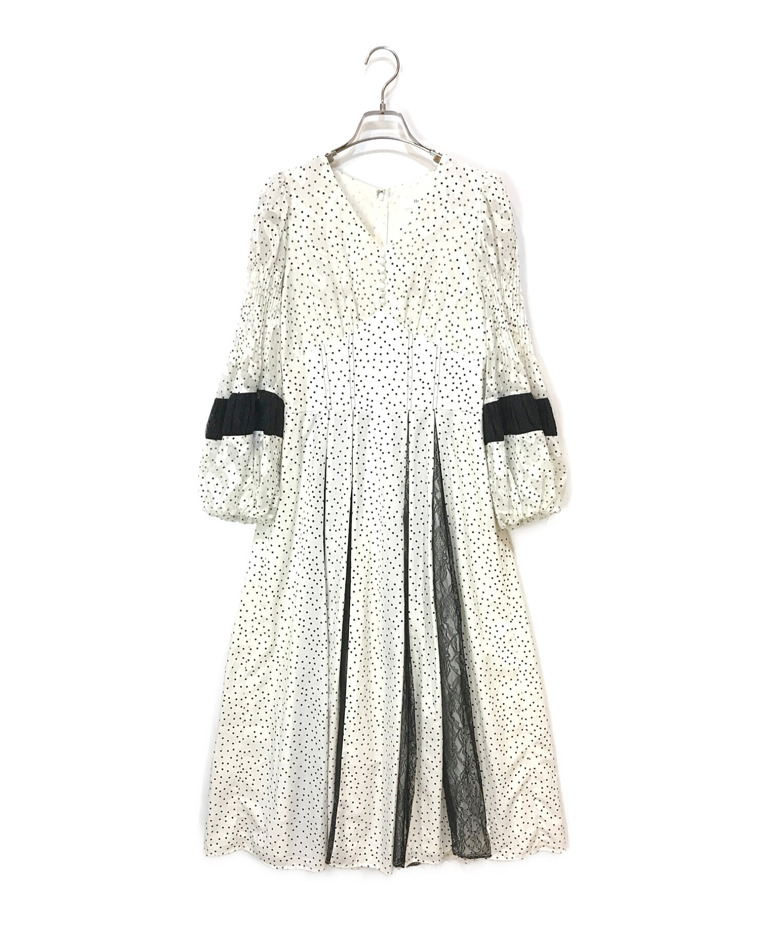 HER LIP TO (ハーリップトゥ) Lace-Trimmed Pin Dot Dress ホワイト×ブラック サイズ:M