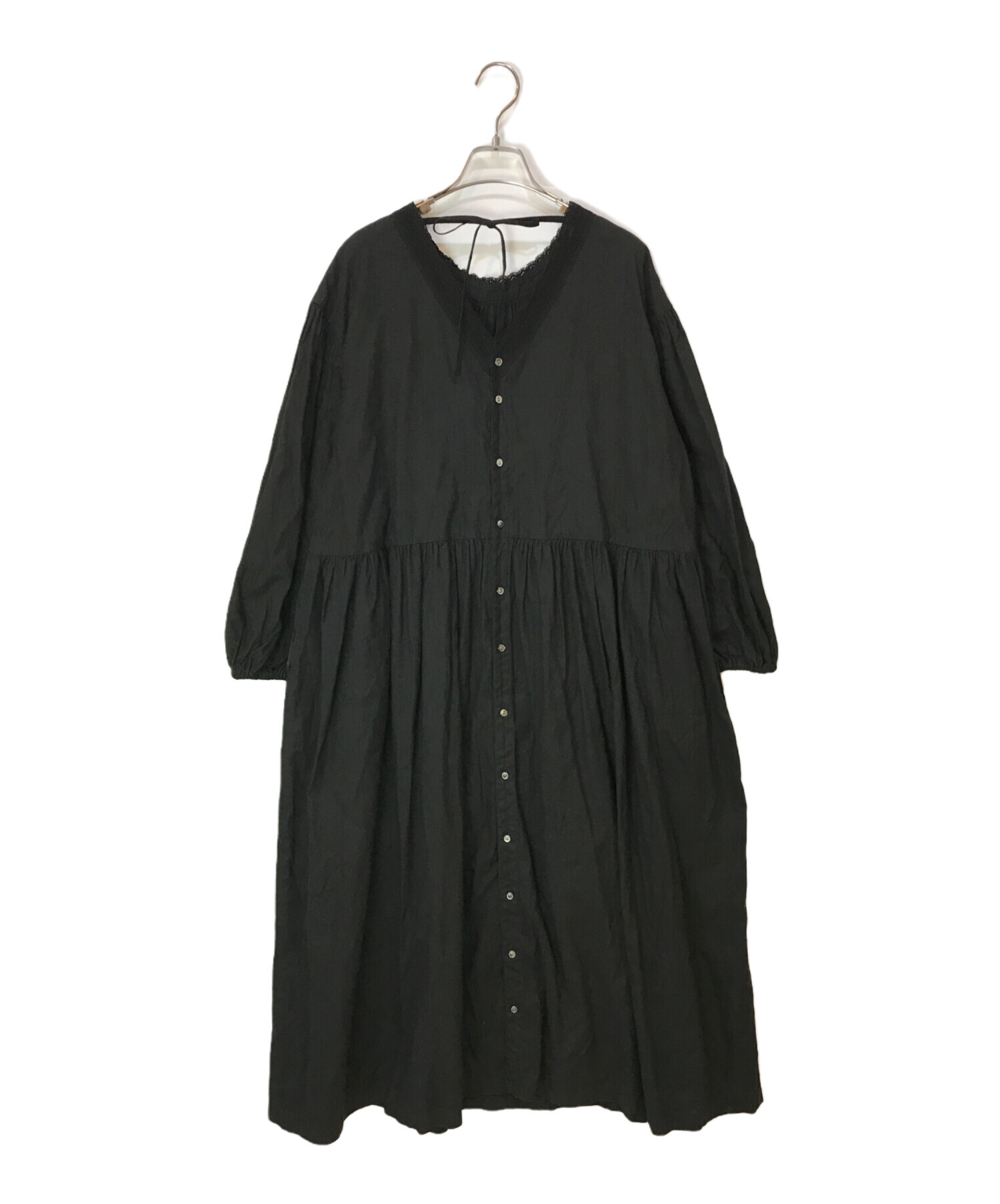 中古・古着通販】nest Robe (ネストローブ) UpcycleLino バックVネックレースギャザーワンピース ブラック  サイズ:F｜ブランド・古着通販 トレファク公式【TREFAC FASHION】スマホサイト