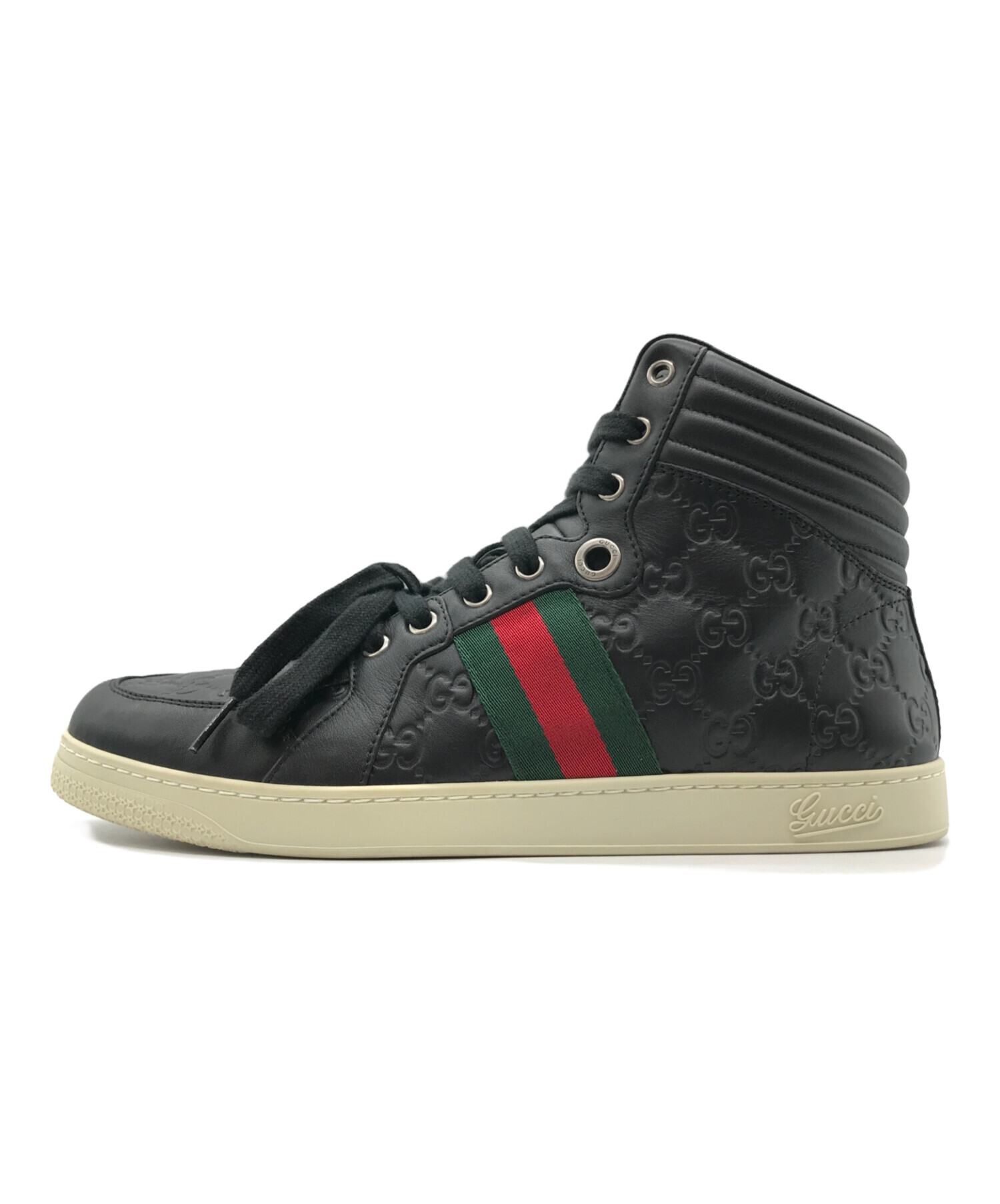 GUCCI (グッチ) シェリーライン GGレザーハイカットスニーカー ブラック サイズ:UK8