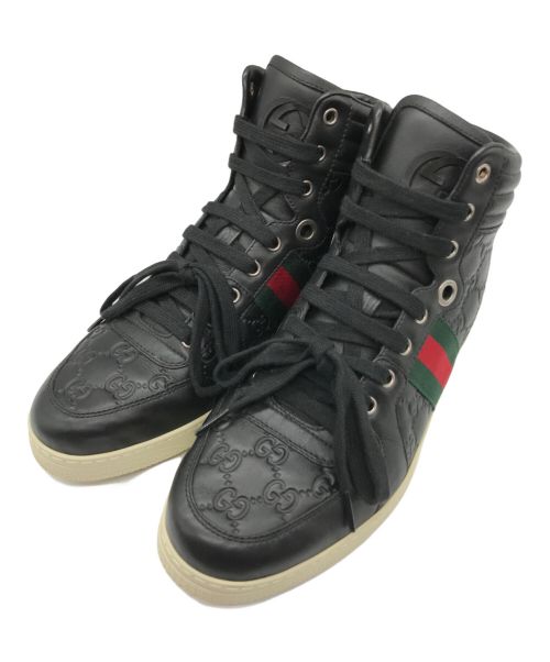 【中古・古着通販】GUCCI (グッチ) シェリーライン GGレザーハイカットスニーカー ブラック サイズ:UK8｜ブランド・古着通販  トレファク公式【TREFAC FASHION】スマホサイト