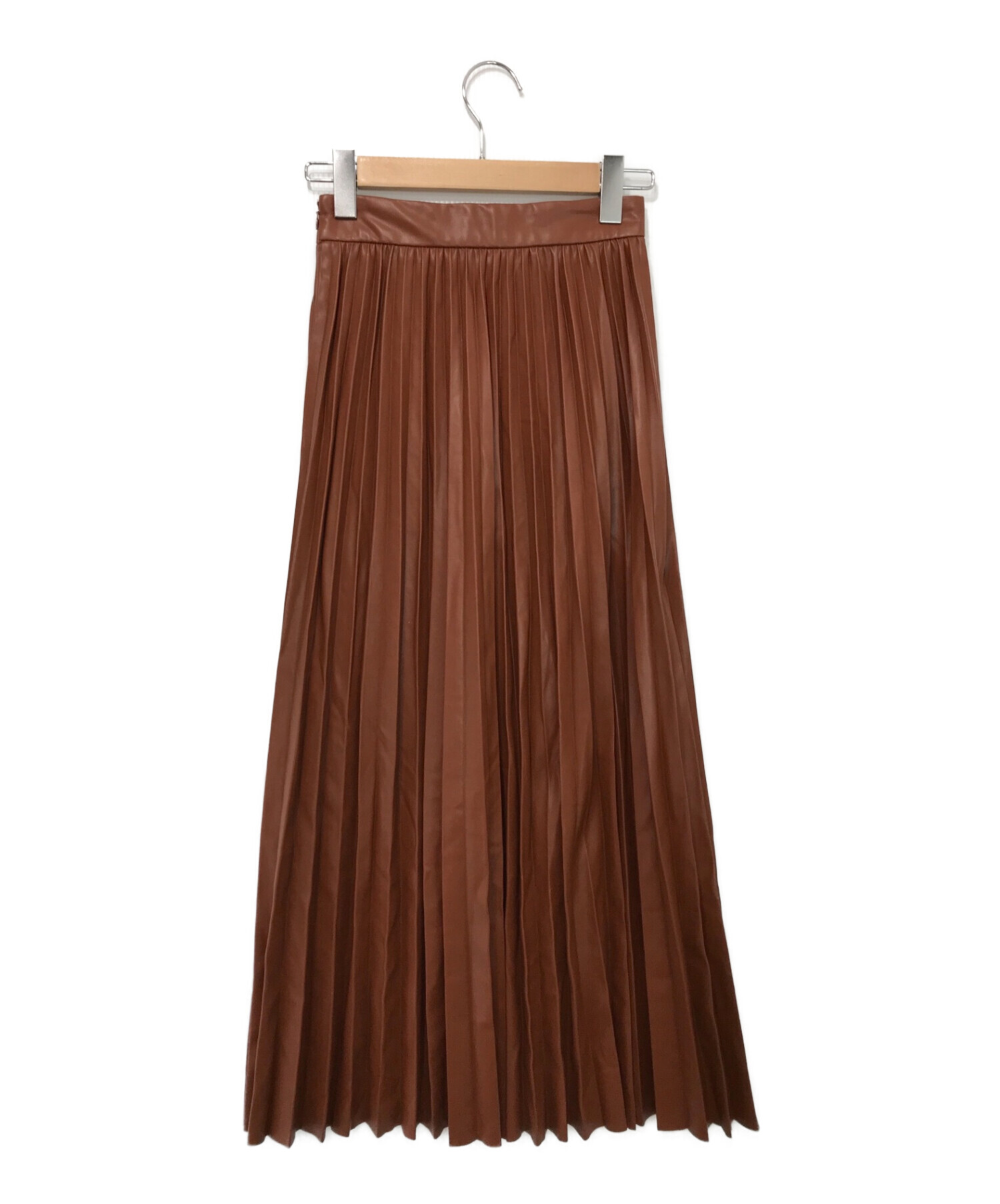 CLANE (クラネ) ACCORDION PLEAT LEATHER SKIRT ブラウン