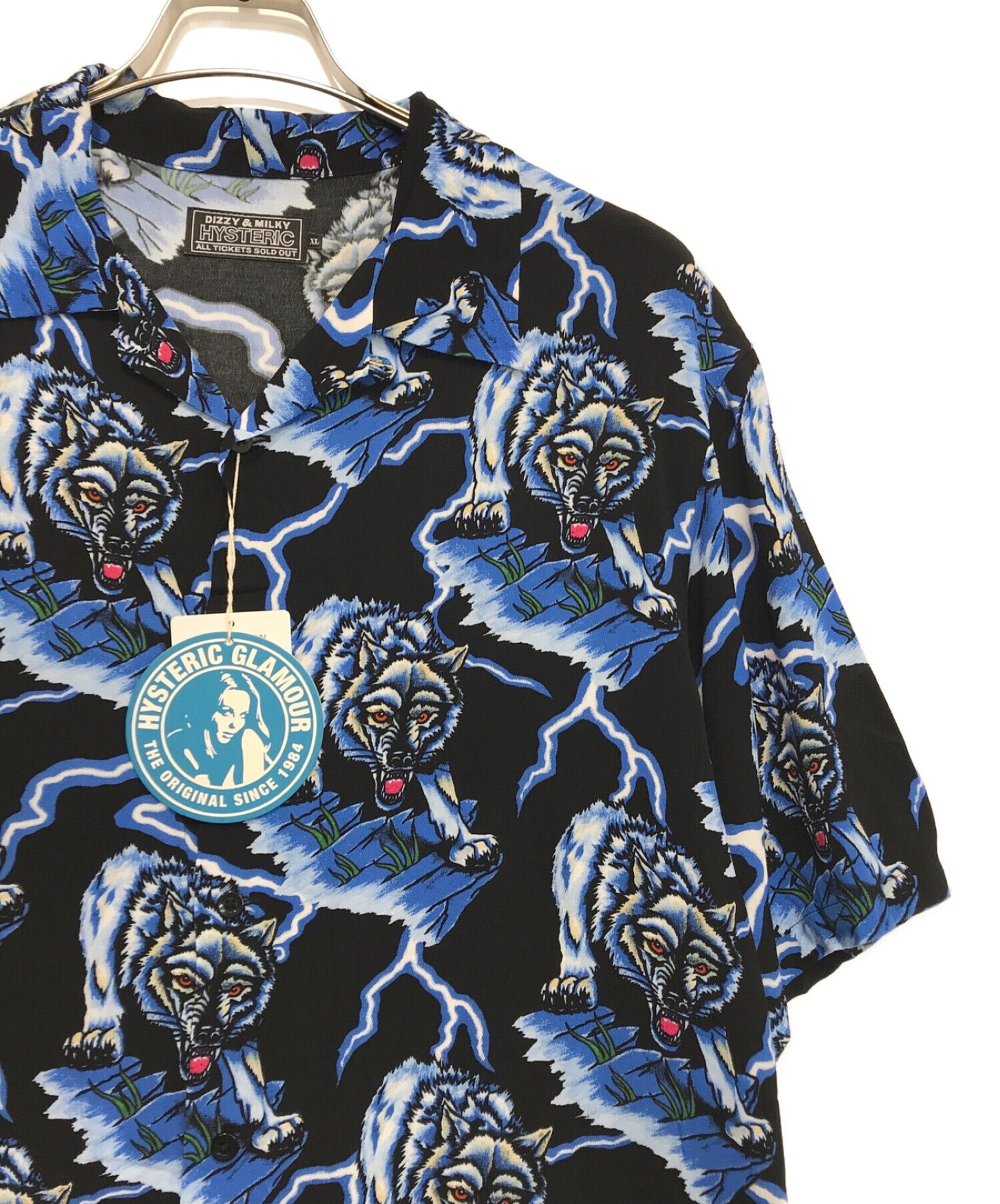 Hysteric Glamour (ヒステリックグラマー) WOLF AND LIGHTNING柄 アロハシャツ ブラック×ブルー サイズ:XL