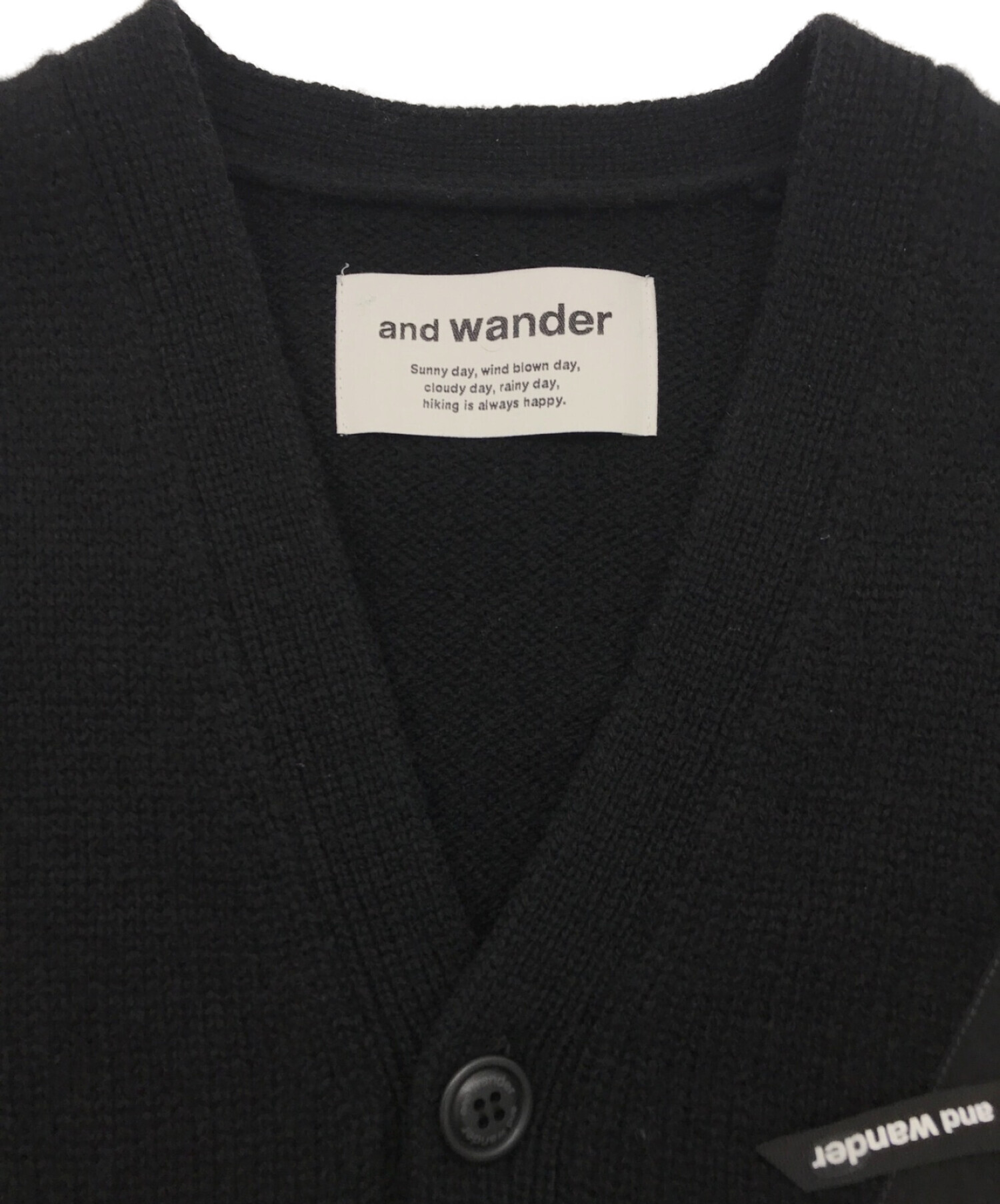 and wander (アンドワンダー) Shetland wool cardigan ブラック サイズ:L/XL