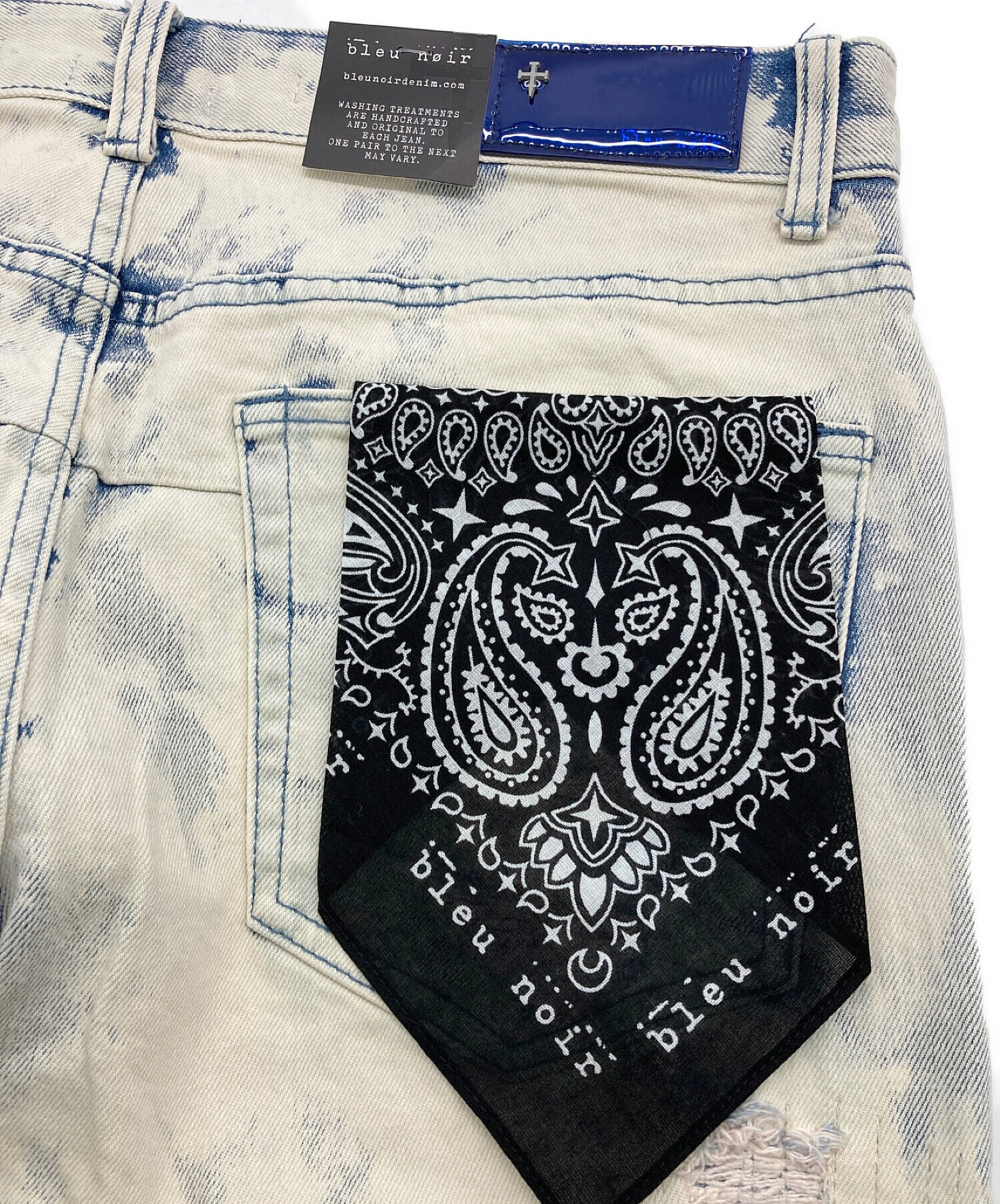 BLEU NOIR (ブルーノワール) COLOR STITCHED RIPOFFS JEANS ブルー×ベージュ サイズ:34/32