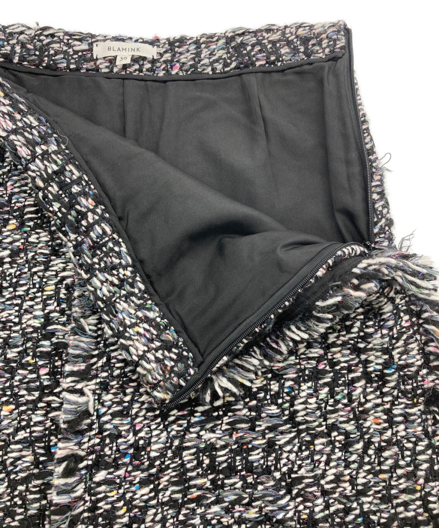 BLAMINK (ブラミンク) ミックスツイードフリンジスカート ブラック サイズ:36