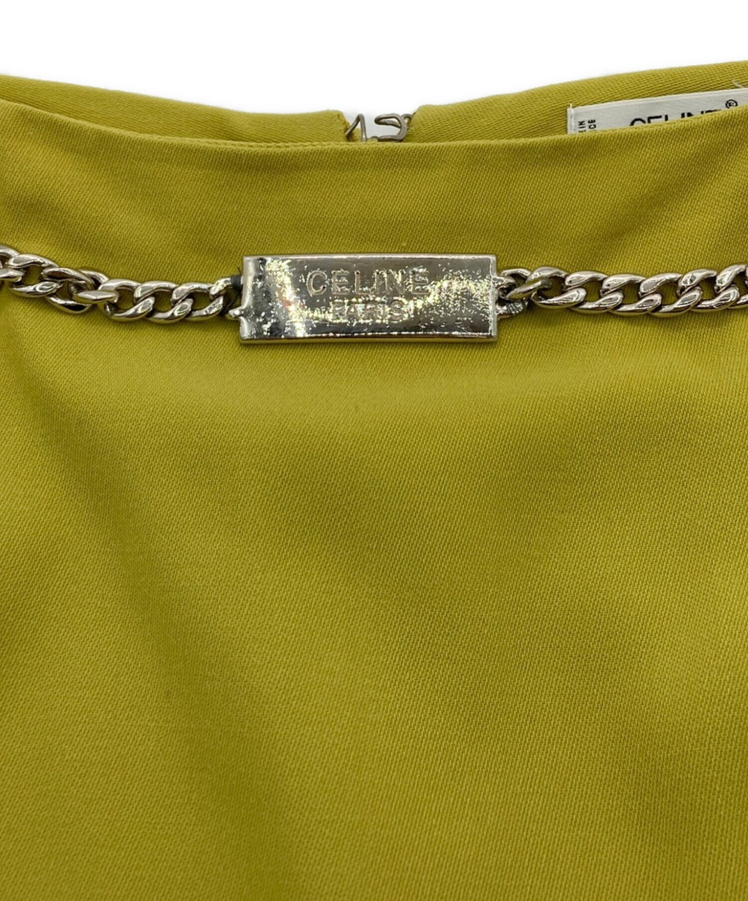 CELINE (セリーヌ) ロゴプレートメタルチェーンスカート マスタード サイズ:40
