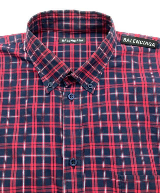BALENCIAGA (バレンシアガ) Tab Check Shirt/チェックシャツ レッド サイズ:38