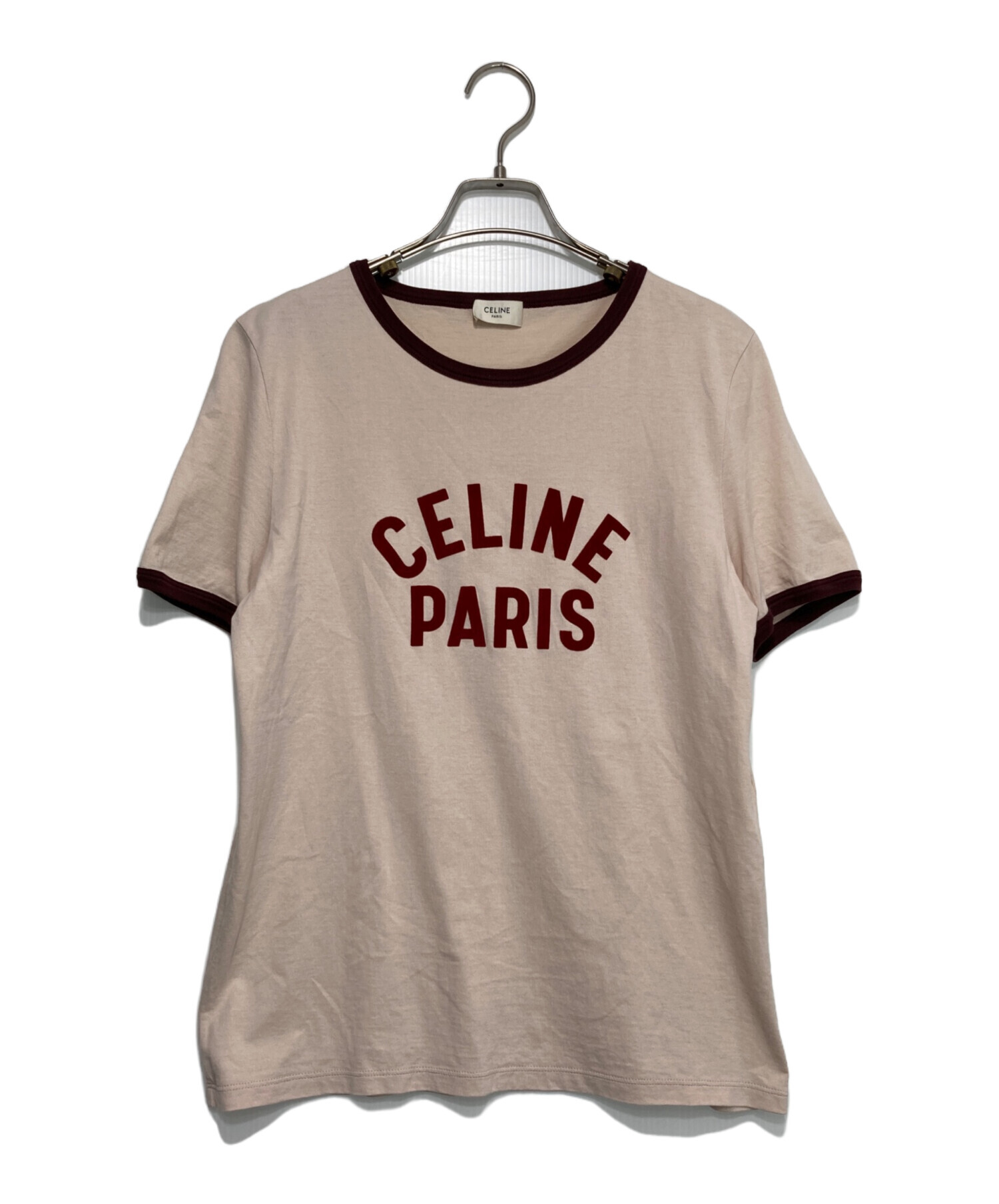 CELINE (セリーヌ) ロゴプリントリンガーTシャツ ピンク サイズ:L