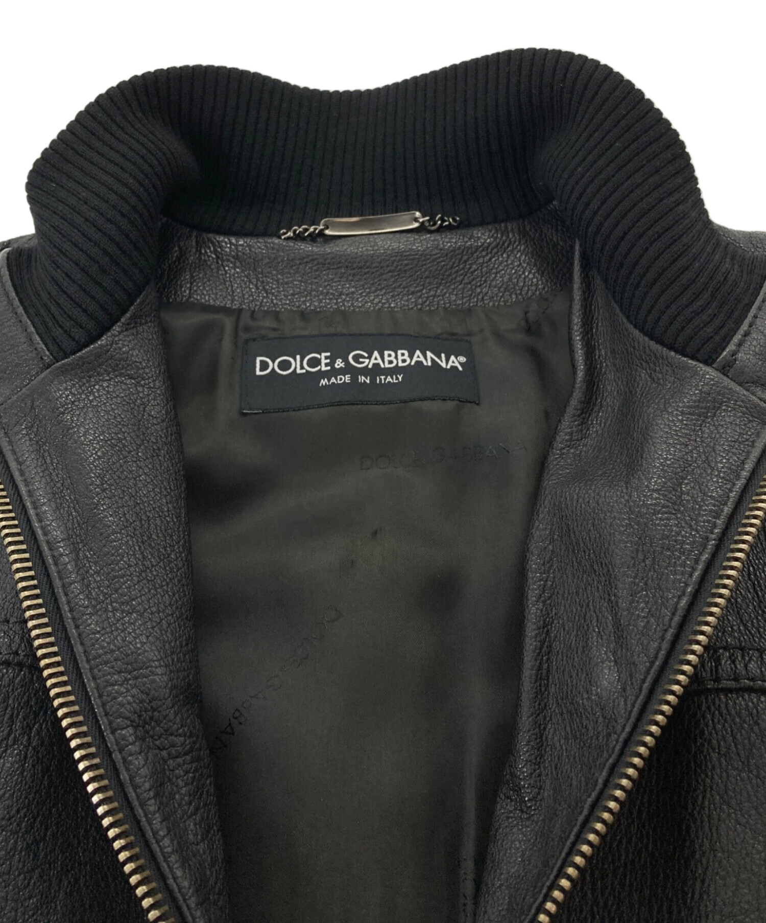 DOLCE & GABBANA (ドルチェ＆ガッバーナ) シープスキンレザージャケット ブラック サイズ:48