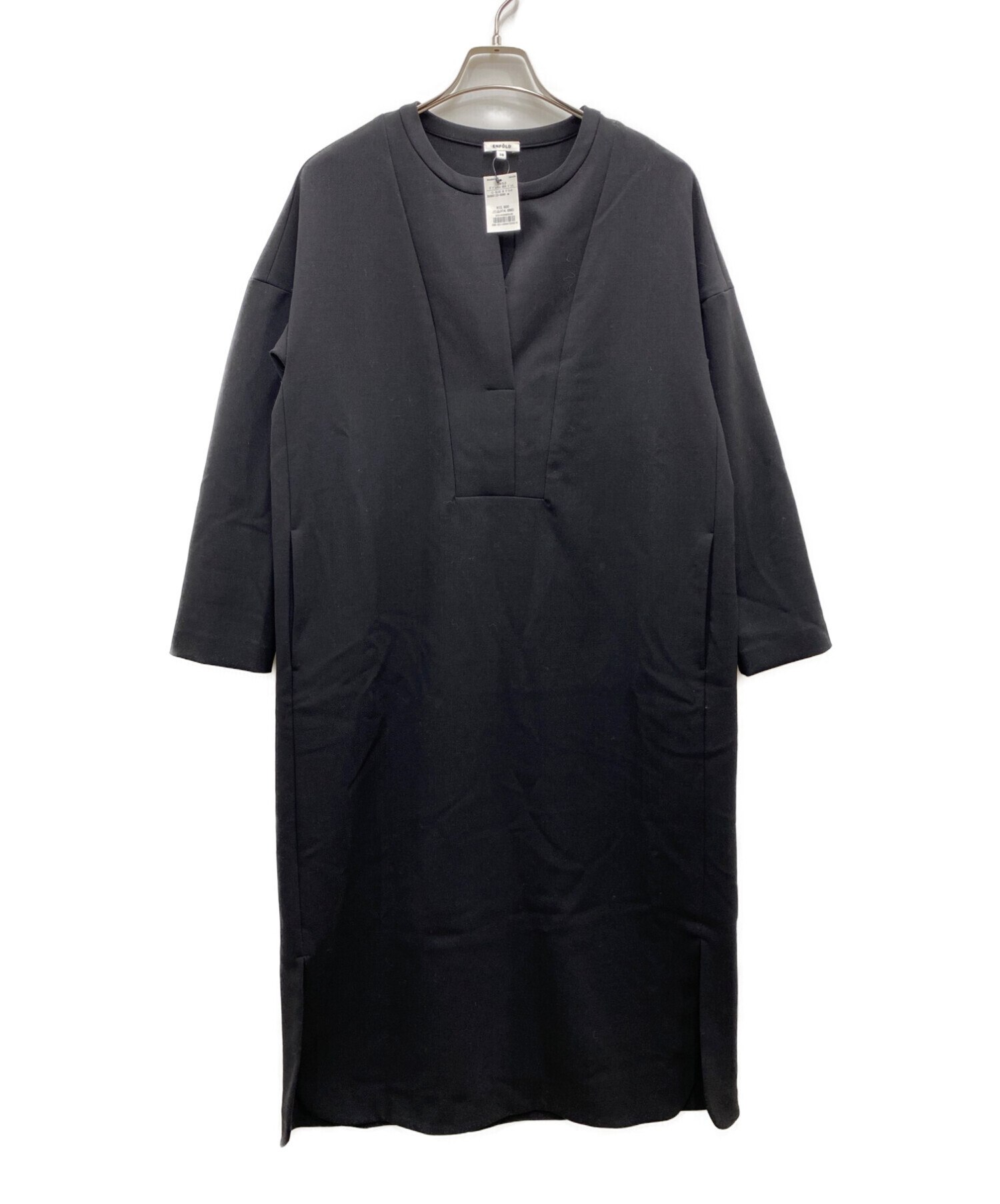 ENFOLD (エンフォルド) ダブルクロス BOX ドレス. ブラック サイズ:38