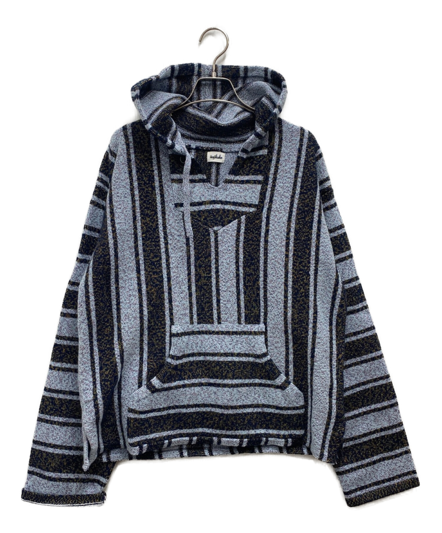 irojikake (イロジカケ) Striped Knit Hoodie ブルー×ブラック サイズ:M