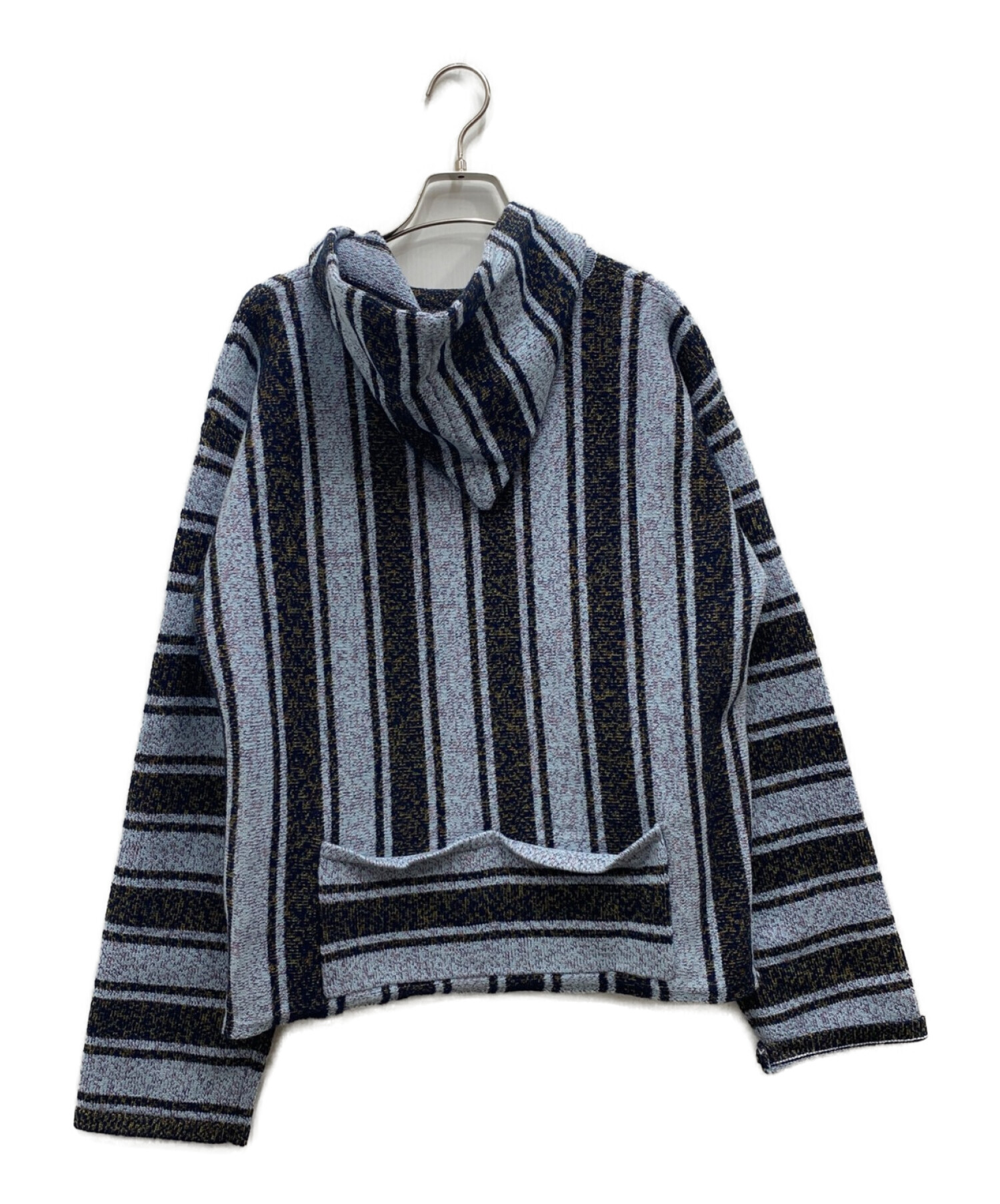 irojikake (イロジカケ) Striped Knit Hoodie ブルー×ブラック サイズ:M