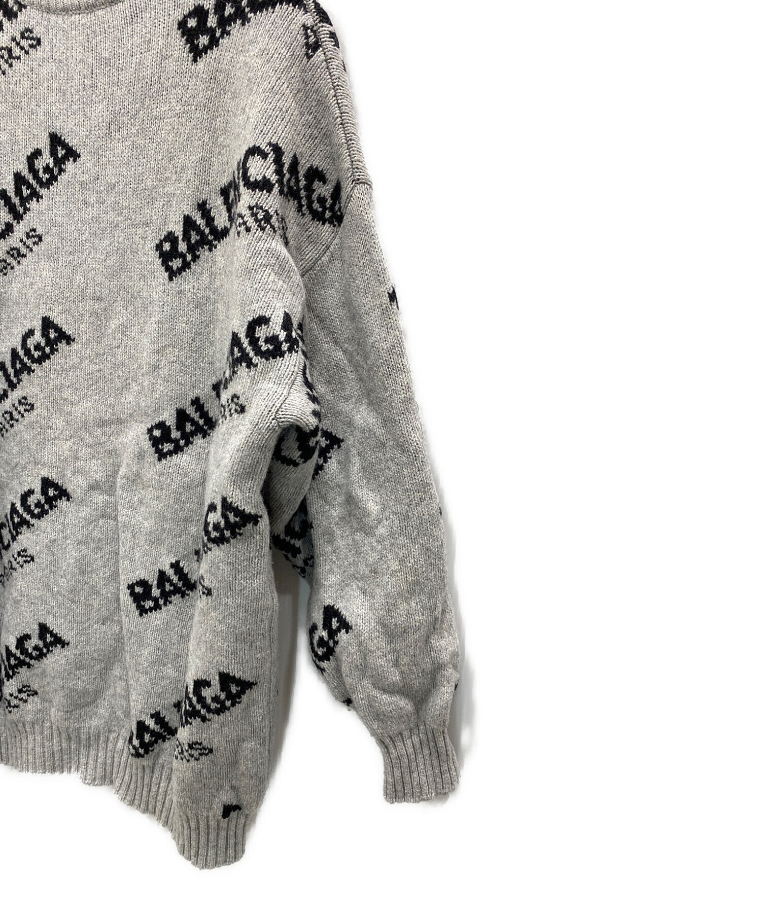 BALENCIAGA (バレンシアガ) ロゴ総柄クルーネックニット グレー サイズ:34