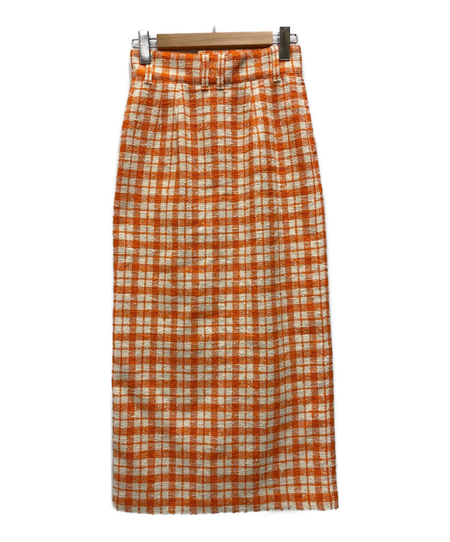 MACPHEE (マカフィー) ファンシーチェックツイード Iラインロングスカート オレンジ サイズ:34