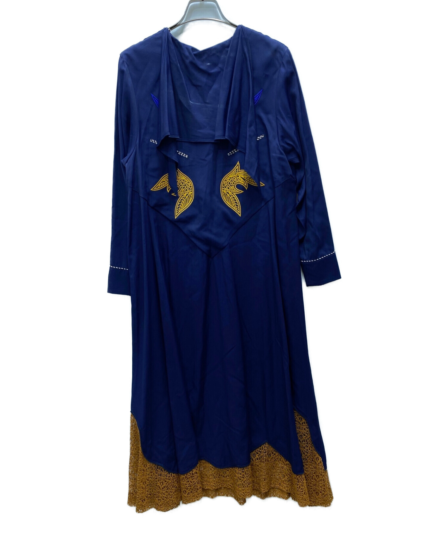 TOGA PULLA (トーガ プルラ) Rayon embroidery racd dress ネイビー サイズ:36