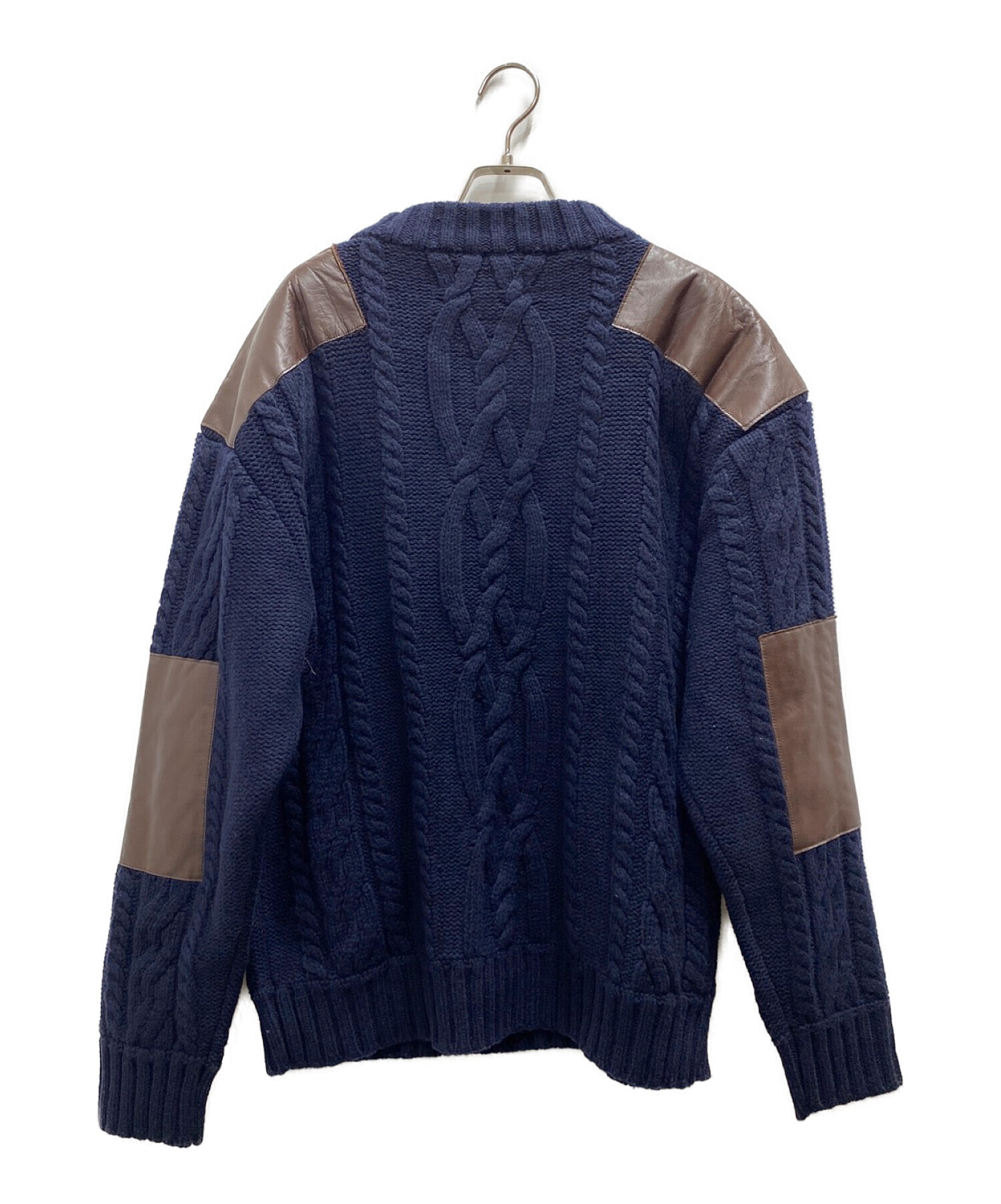 中古・古着通販】ICE&TECHNO (アイス＆テクノ) LEATHER PATCHED COMBAT KNIT ネイビー  サイズ:M｜ブランド・古着通販 トレファク公式【TREFAC FASHION】スマホサイト