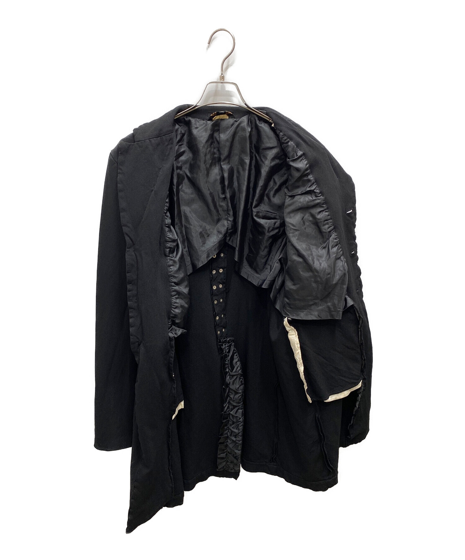 BLACK COMME des GARCONS (ブラック コムデギャルソン) ポリ縮絨スタッズロングジャケット ブラック サイズ:XL