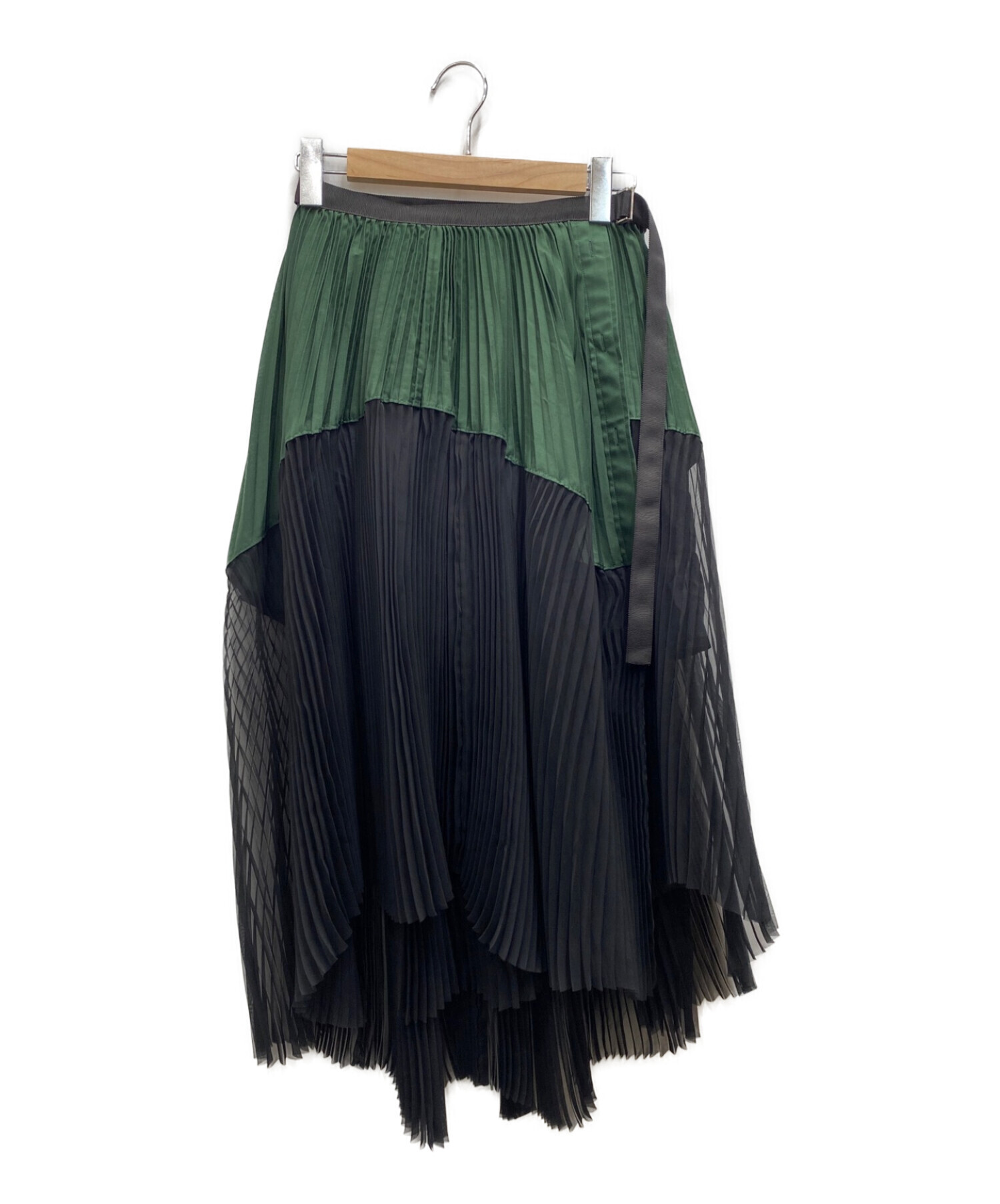 sacai (サカイ) アシンメトリープリーツスカート ネイビー×グリーン サイズ:1
