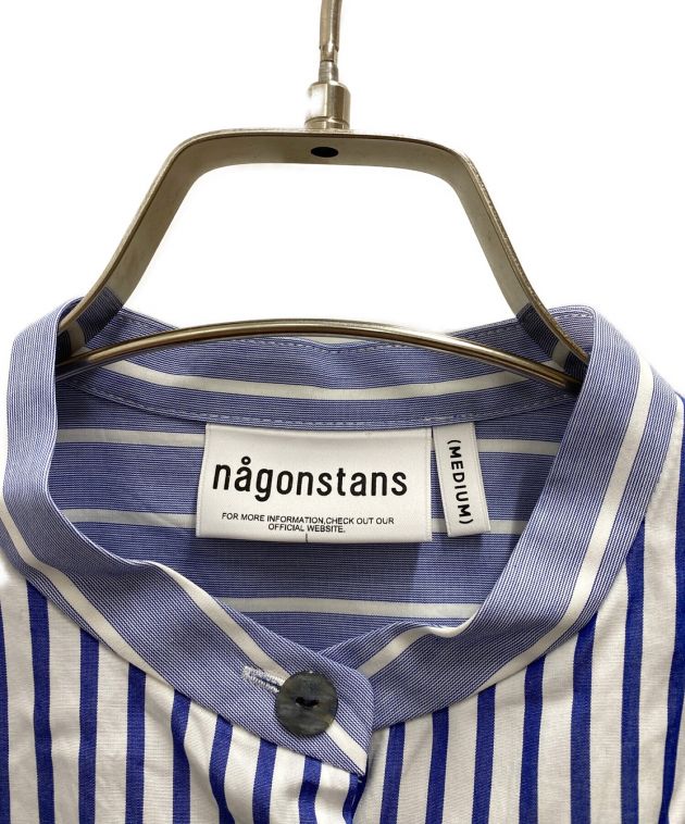 nagonstans (ナゴンスタンス) ストライプバンドカラーシャツ ブルー×ホワイト サイズ:M