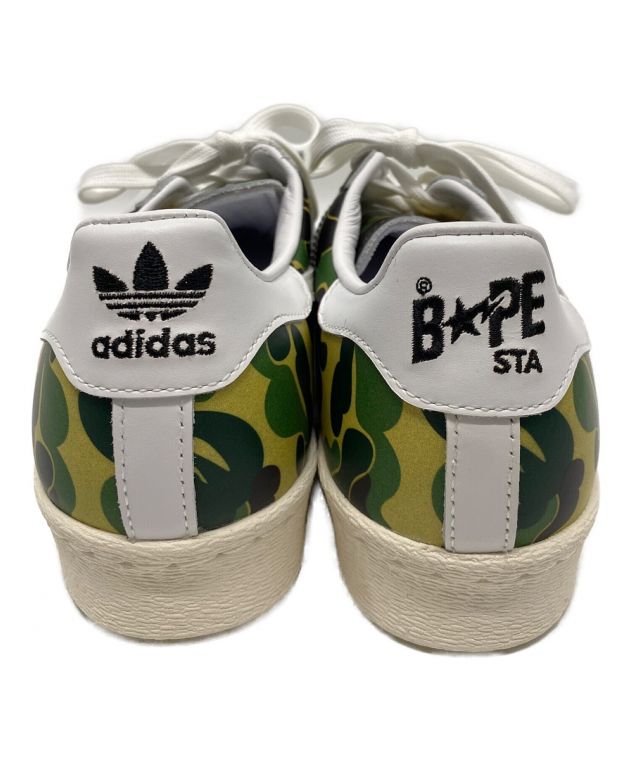 adidas (アディダス) BAPE BY A BATHING APE (ベイプバイアベイシングエイプ) コラボローカットスニーカー  グリーン×ホワイト サイズ:25