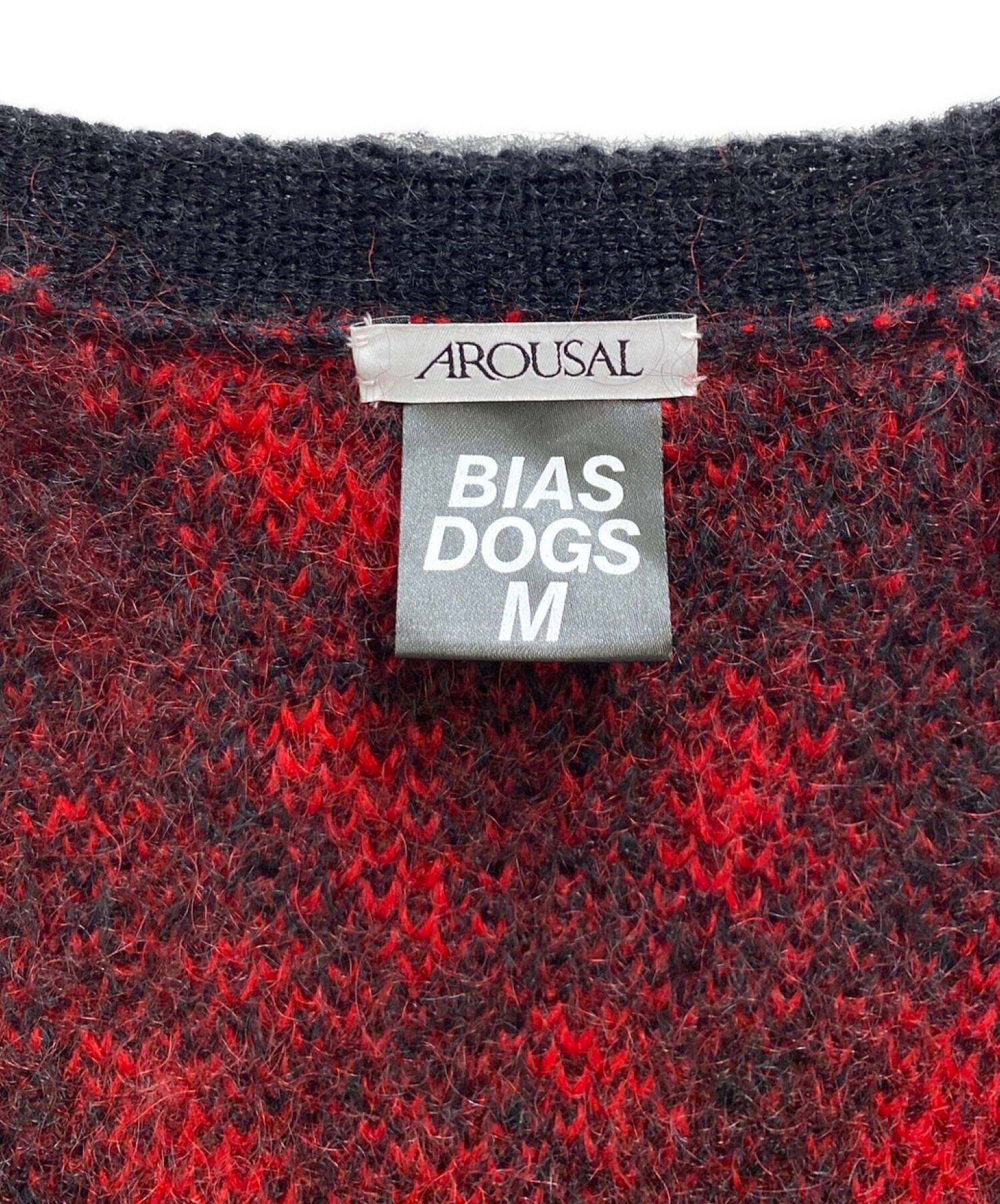 AROUSAL (アローサル) BIAS DOGS (バイアスドッグス) Biased Cardigan ブラック×レッド サイズ:M