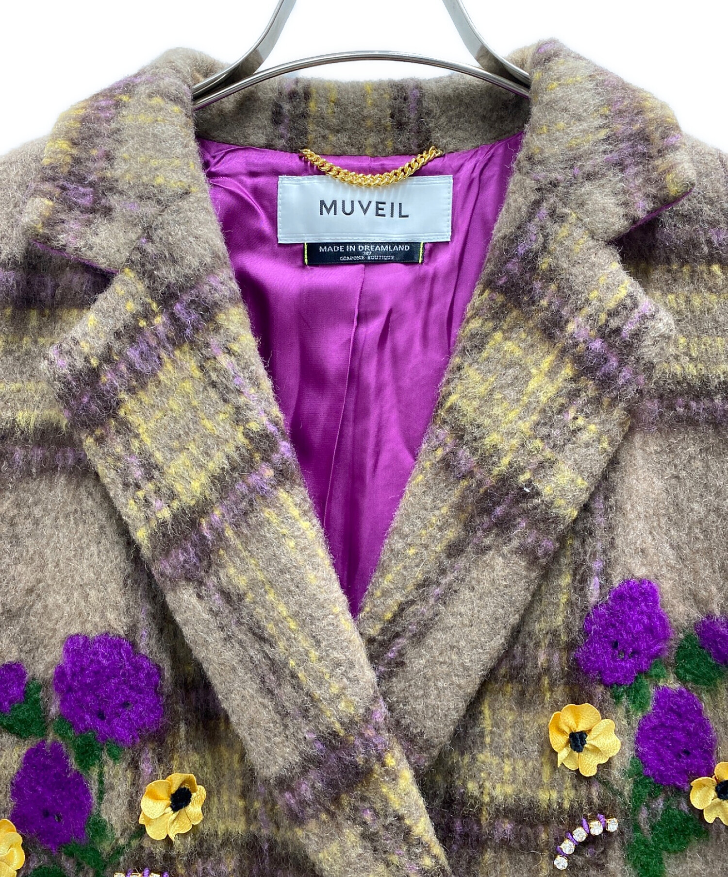おまけ付】 【muveilミュベール】人気！！お花の刺繍＆異素材チェック 