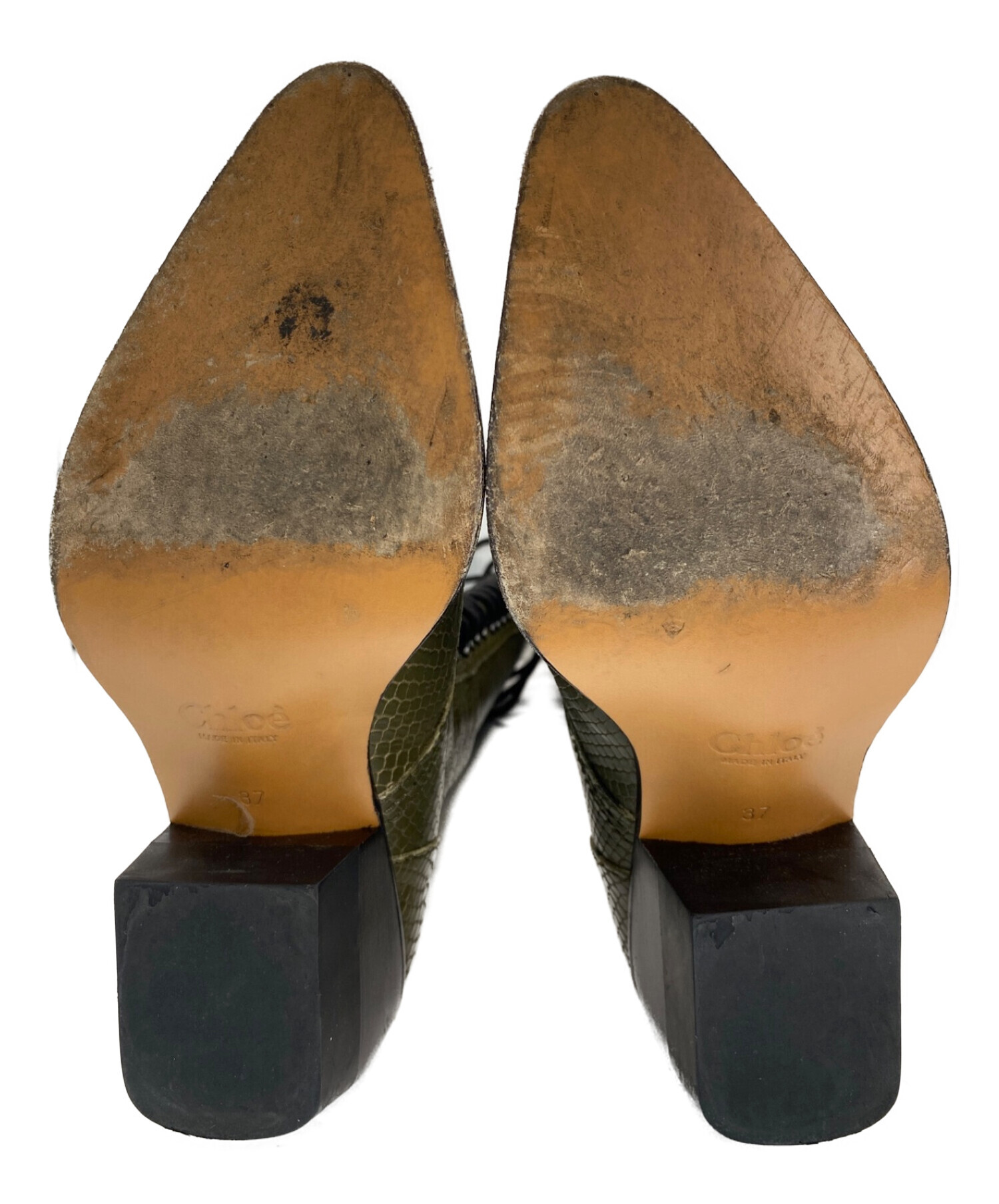 未使用 クロエ Chloe ブーツ パイソン型押し ショートブーツ ヒール レディース シューズ 靴 37.5(24.5cm相当) ブラウン実寸サイズアウトソール