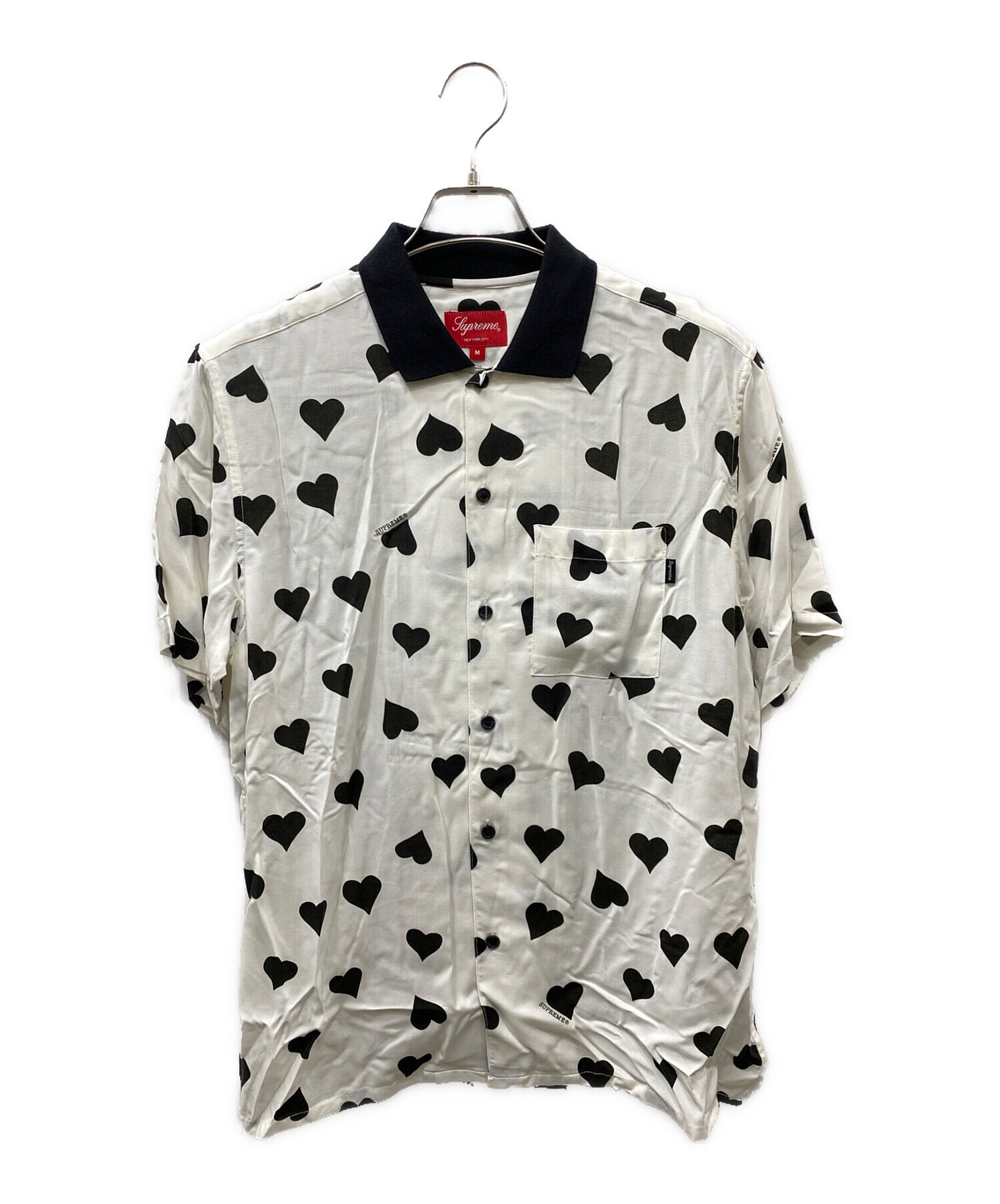 SUPREME (シュプリーム) Hearts Rayon Shirt ブラック×ホワイト サイズ:M