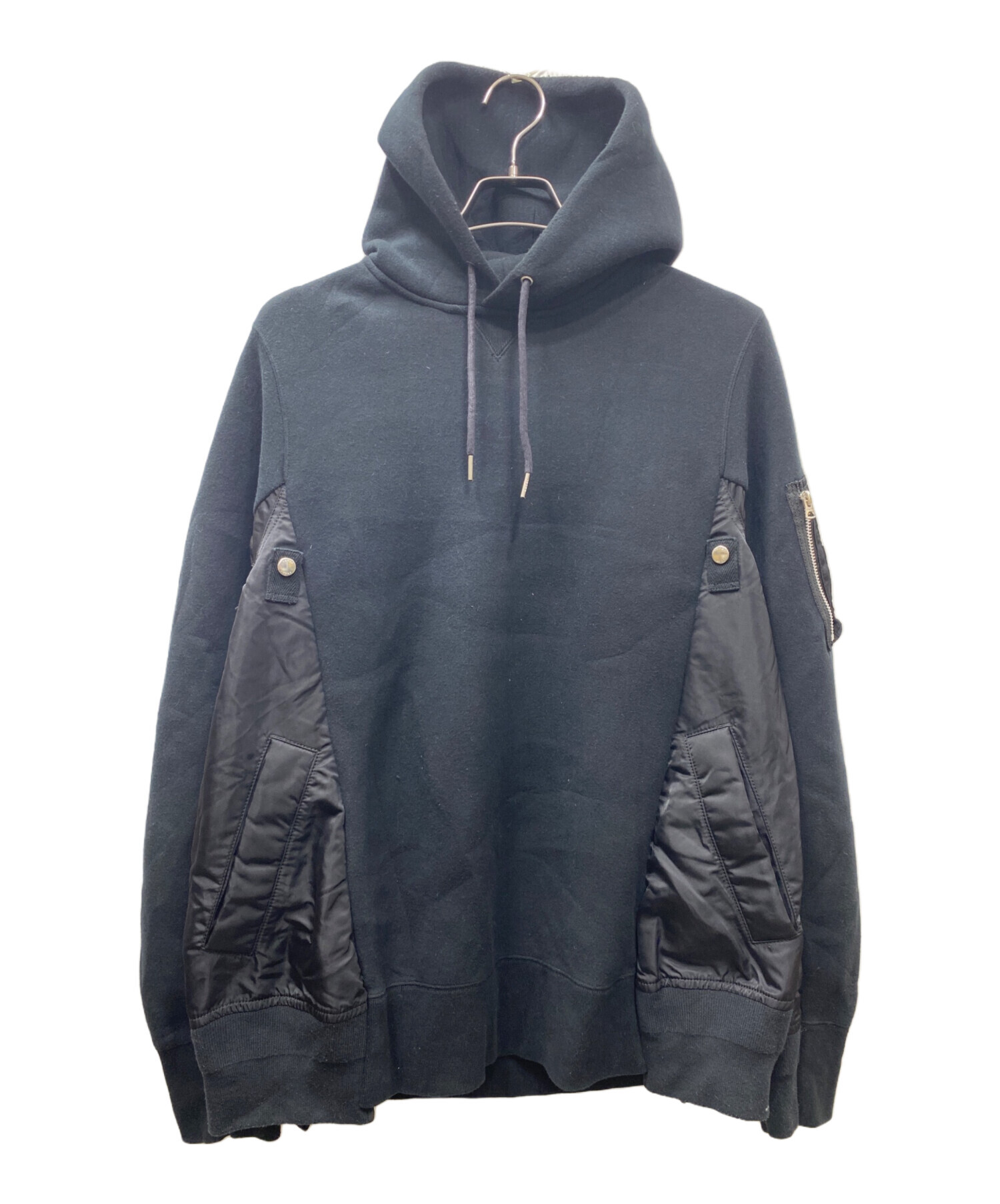 sacai (サカイ) Sponge SWEAT X NYLON TWILL Hoodie ブラック サイズ:4