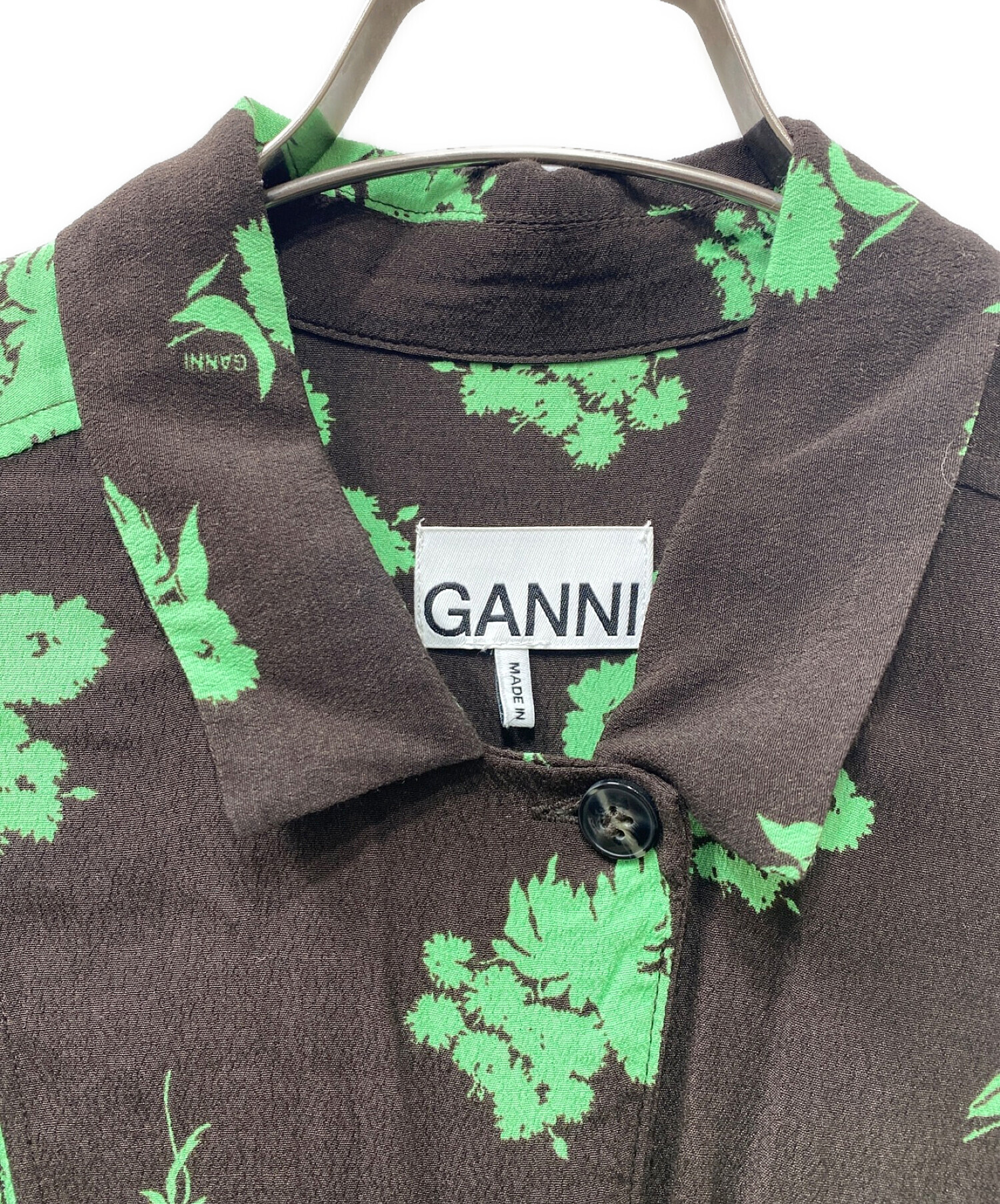 中古・古着通販】GANNI (ガニー) フローラルシャツワンピース グリーン×ブラウン サイズ:36｜ブランド・古着通販 トレファク公式【TREFAC  FASHION】スマホサイト