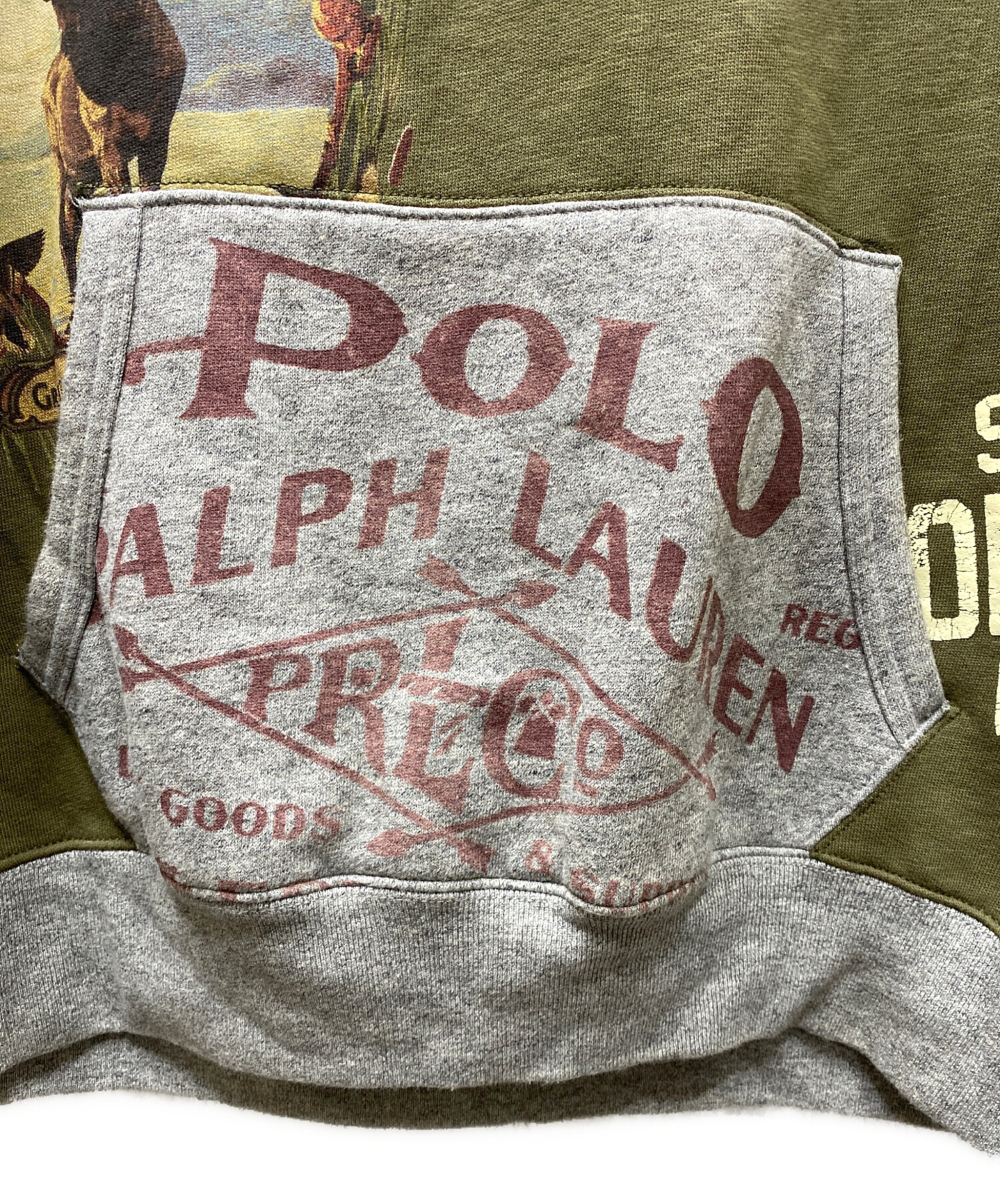 中古・古着通販】POLO RALPH LAUREN (ポロ・ラルフローレン) 後付けフード総柄パーカー オリーブ×グレー  サイズ:L｜ブランド・古着通販 トレファク公式【TREFAC FASHION】スマホサイト