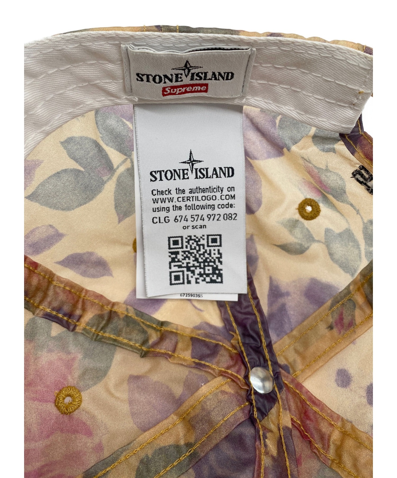 supreme×stone island (シュプリーム×ストーンアイランド) シックスパネルキャップ ベージュ×パープル コラボ　6-PANEL  CAP