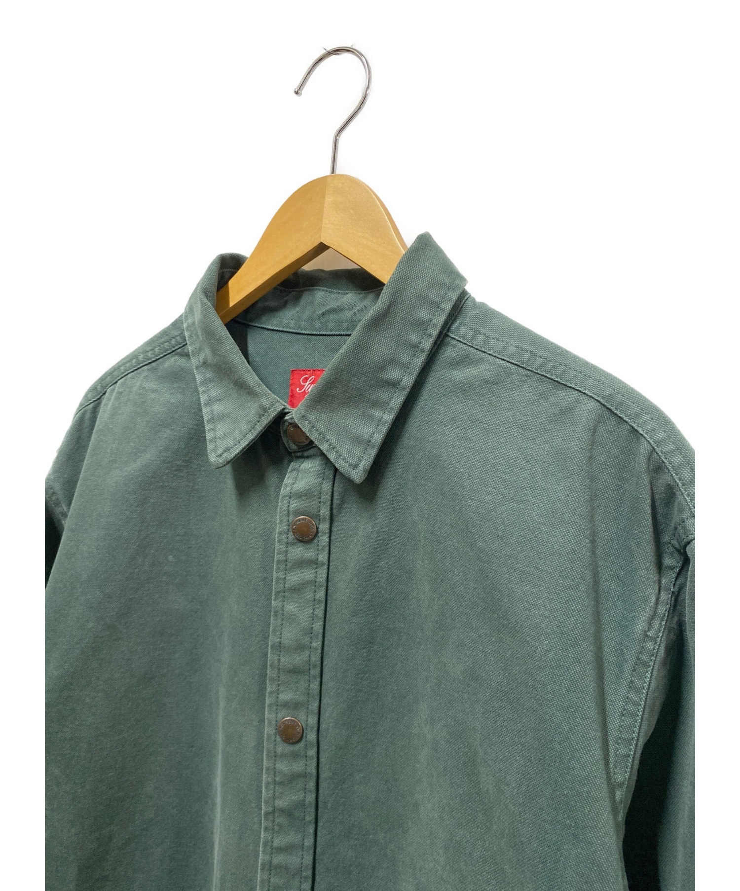 SUPREME (シュプリーム) ラインロゴヘビーコットンシャツジャケット グリーン サイズ:L