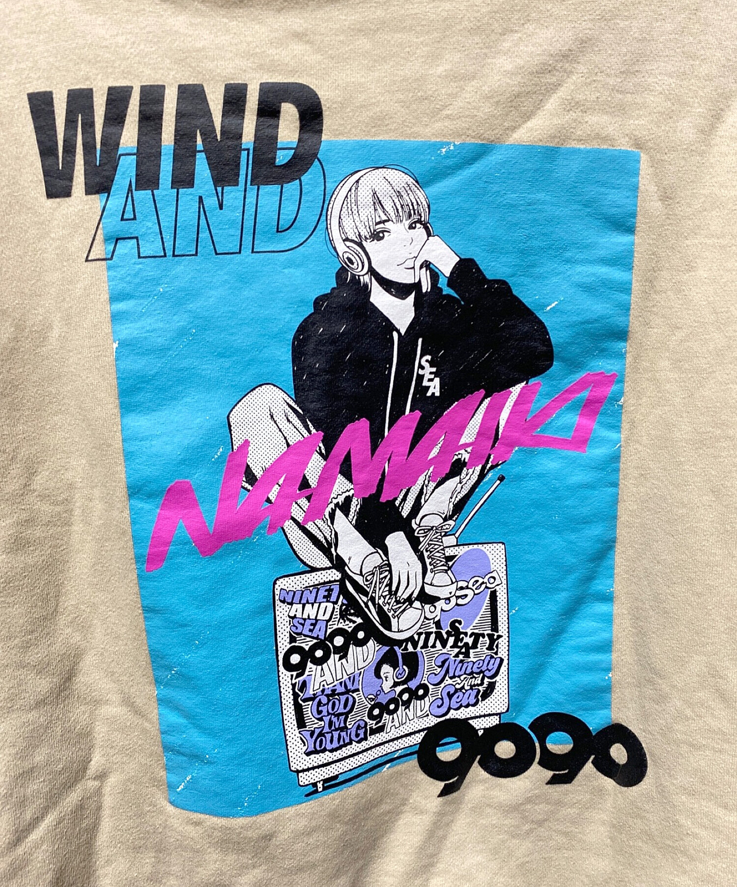 9090 × WIND AND SEA × Hime (ナインティナインティ × ウィンダンシー × ヒメ) NAMAIKI GIRL Hoodie  ベージュ サイズ:M