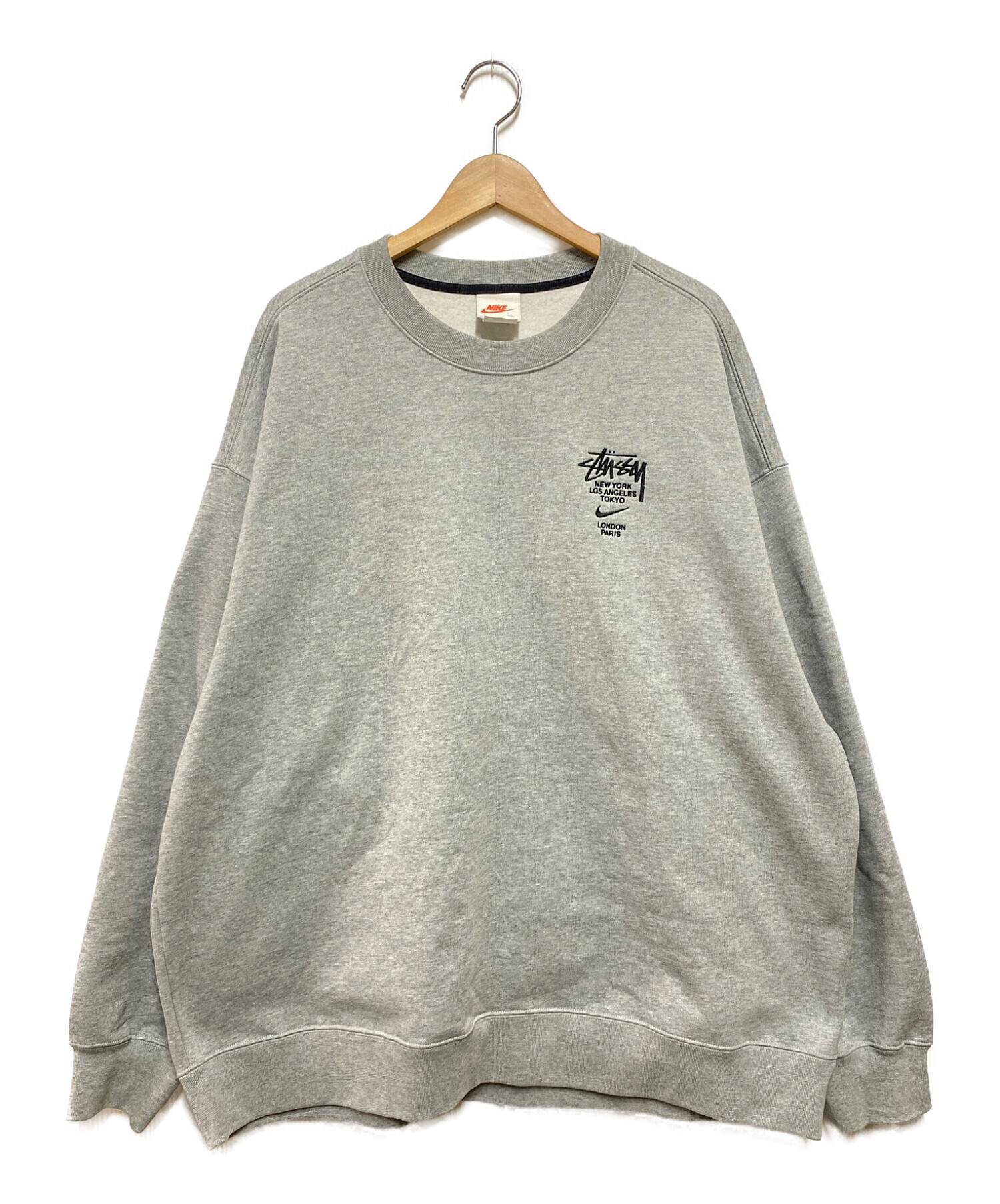 NIKE×STUSSY (ナイキ×ステューシー) Fleece Crew Sweatshirt グレー サイズ:XL