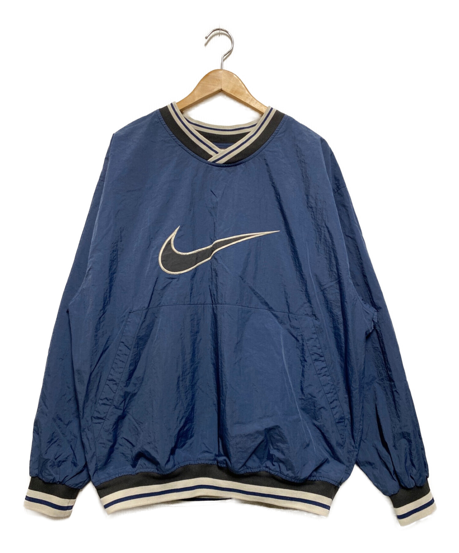 NIKE (ナイキ) 90's ビッグスウォッシュナイロンプルオーバー ネイビー サイズ:L