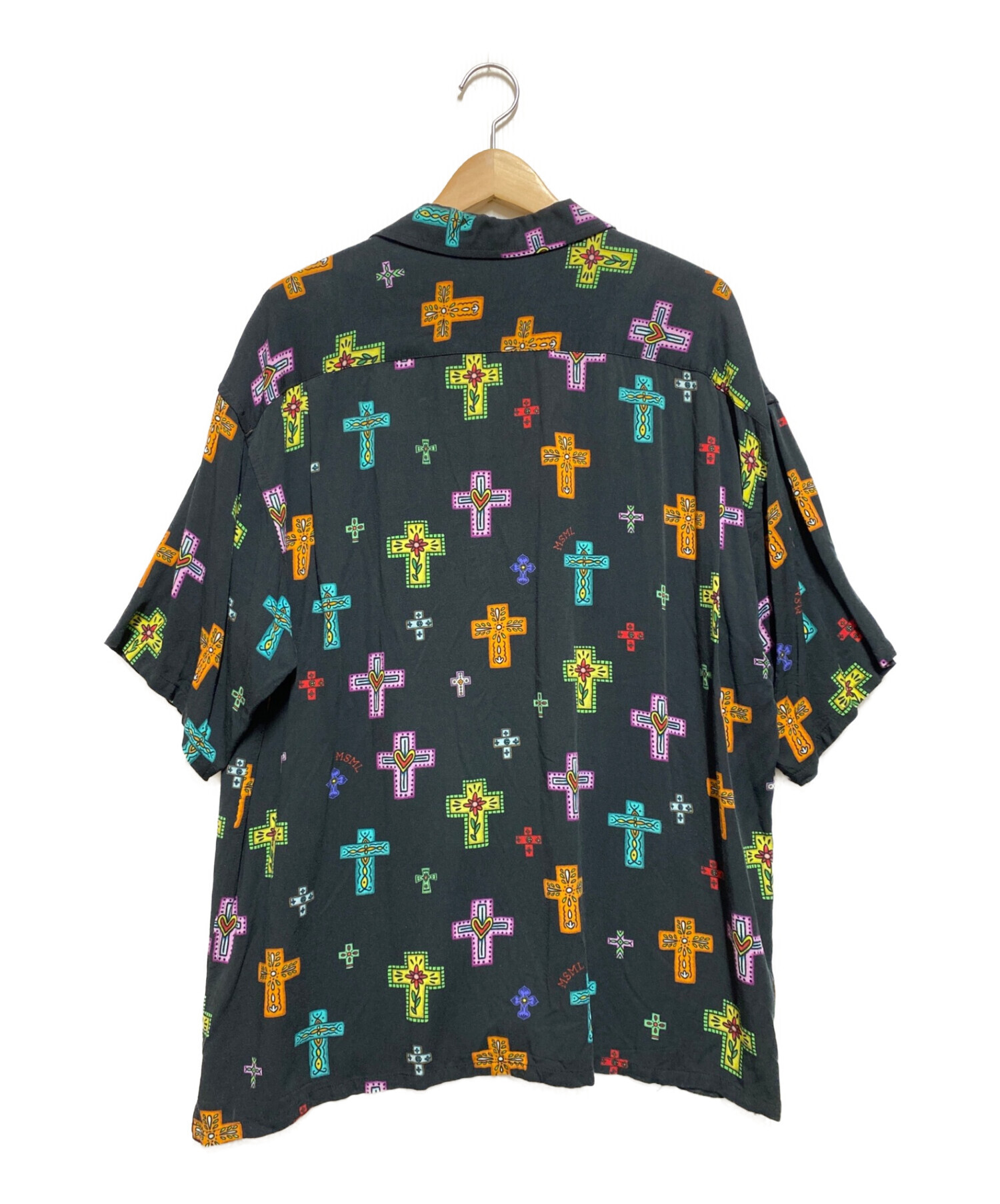 MSML (エムエスエムエル) CROSSES OPEN COLLAR SHORT SLEEVE SHIRT ブラック サイズ:XL