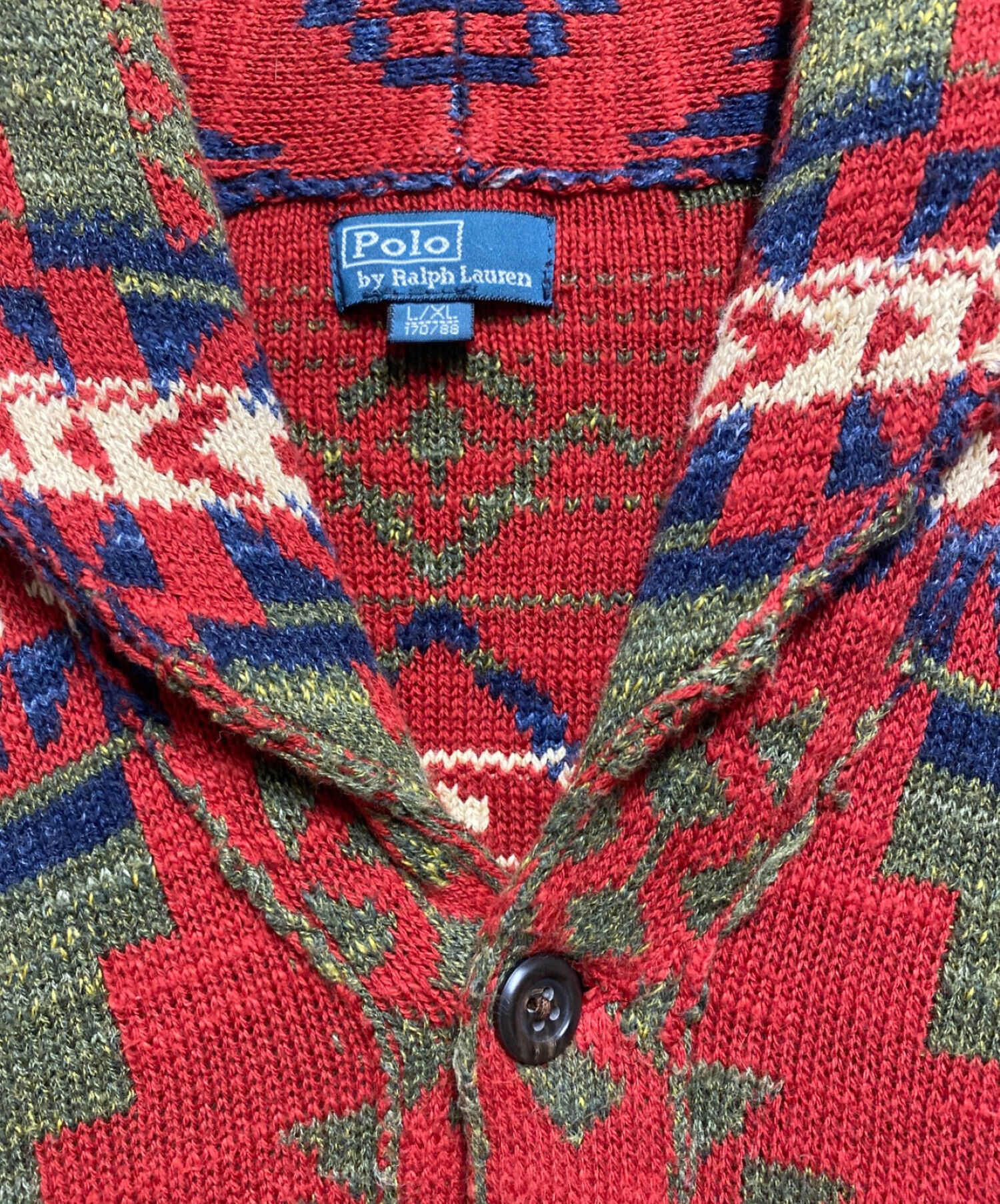 POLO RALPH LAUREN (ポロ・ラルフローレン) ネイティブショールカラーカーディガン レッド サイズ:XL