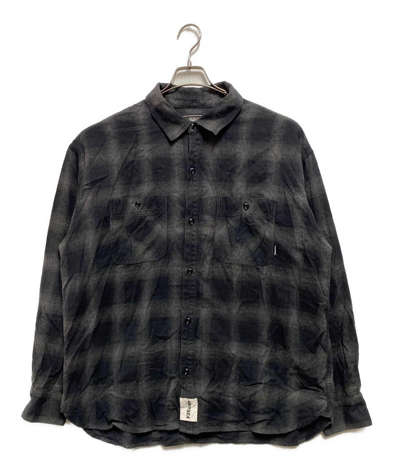 NEIGHBORHOOD (ネイバーフッド) WIND AND SEA (ウィンダンシー) OMBRE CHECK SHIRT LS オリーブ  サイズ:XL