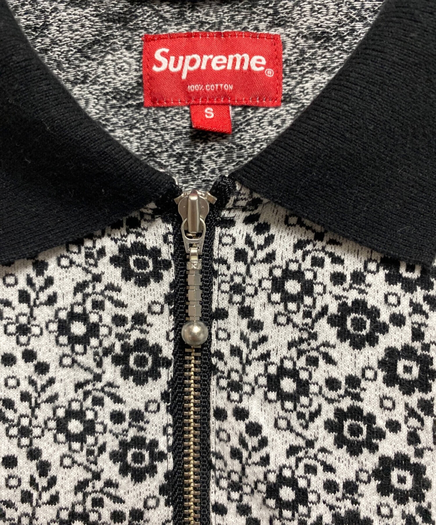 SUPREME (シュプリーム) Floral Jacquard Zip L/S Polo ブラック サイズ:S